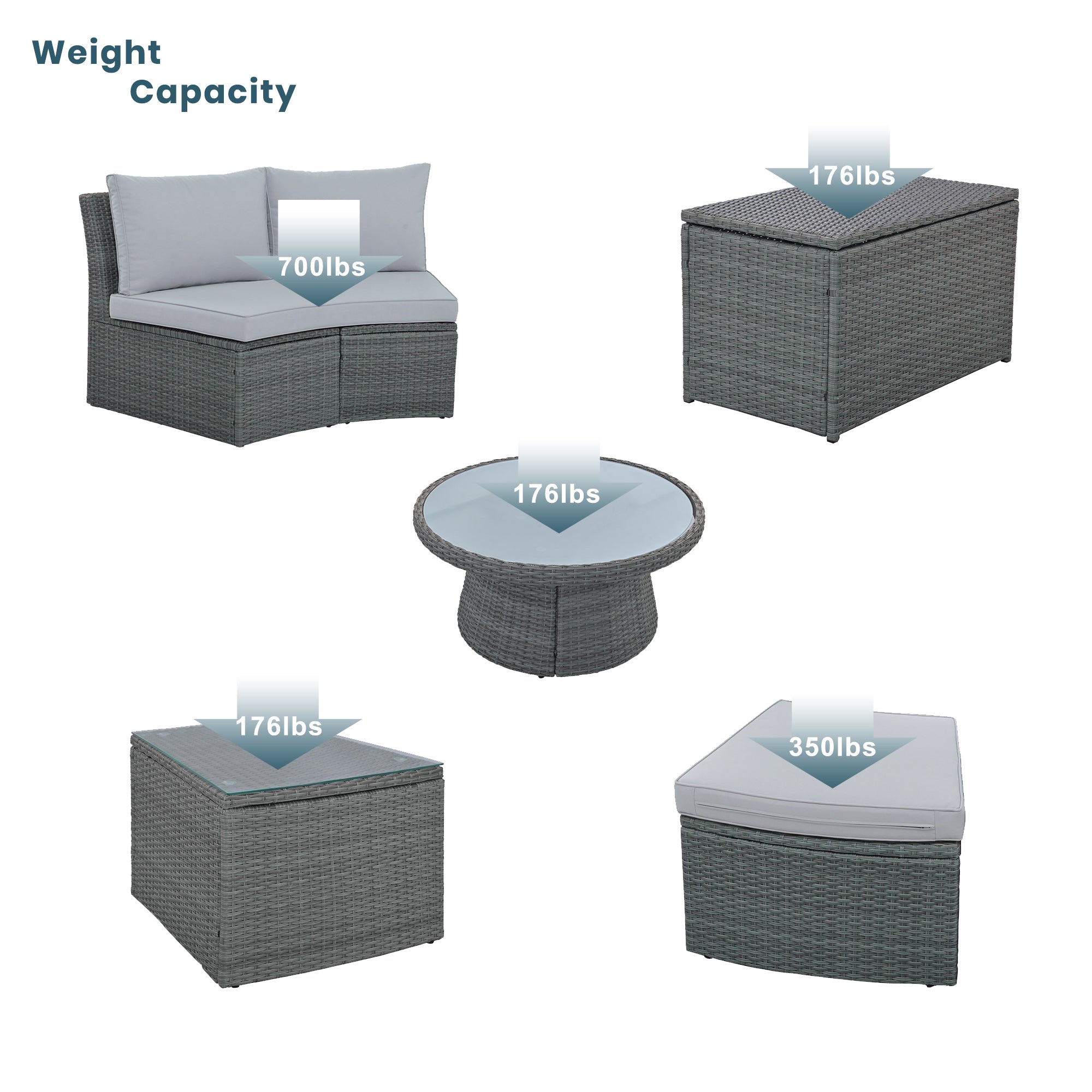 10-piece Outdoor Half Round Rattan Patio Sofa with Thick Cushions and Pillows