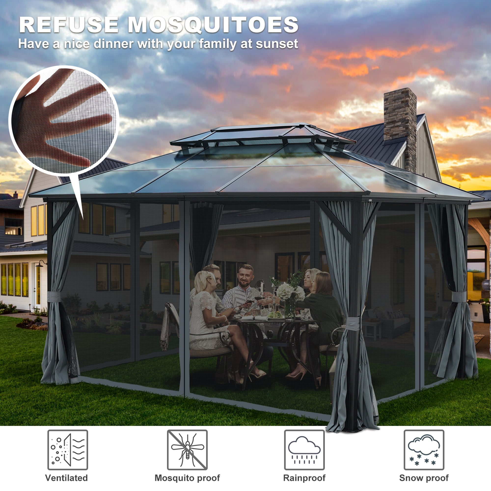 10 ft. x 13 ft. Aluminum Alloy Outdoor Patio Gazebo with Netting and Curtains