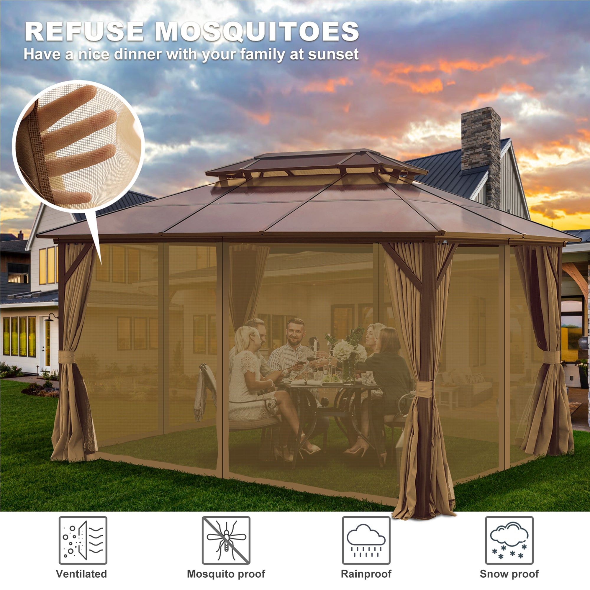 10 ft. x 13 ft. Aluminum Alloy Outdoor Patio Gazebo with Netting and Curtains