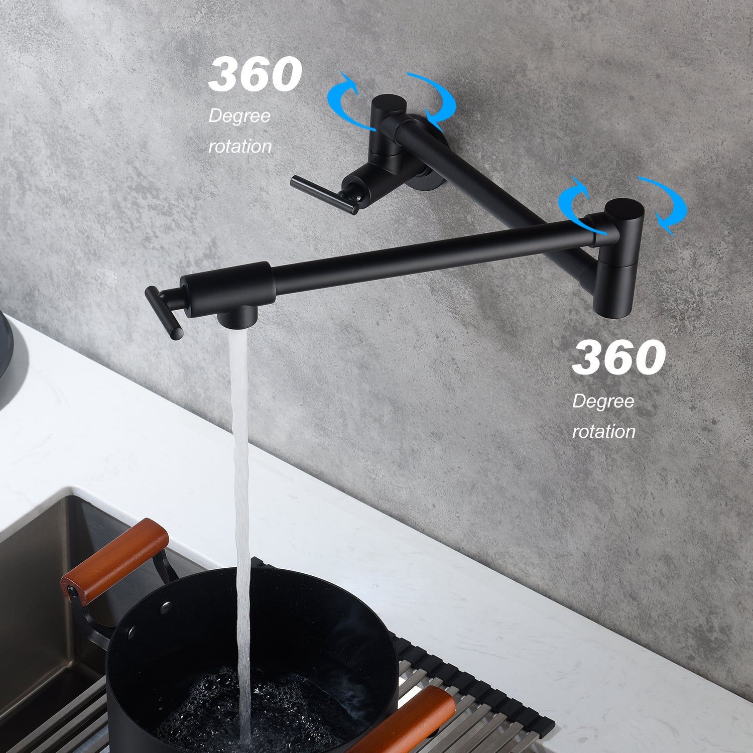 Wall Mounted 23'' Pot Filler Faucet Two-handle JMUBTKTF01-MB