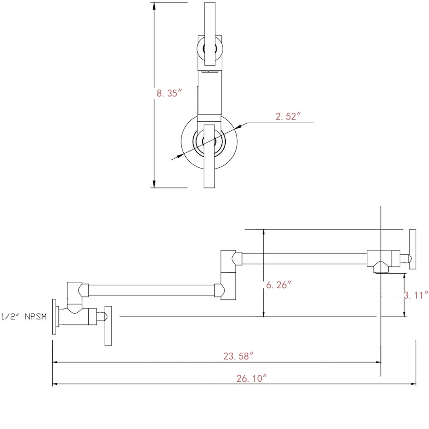 Wall Mounted 23'' Pot Filler Faucet Two-handle JMUBTKTF01-MB