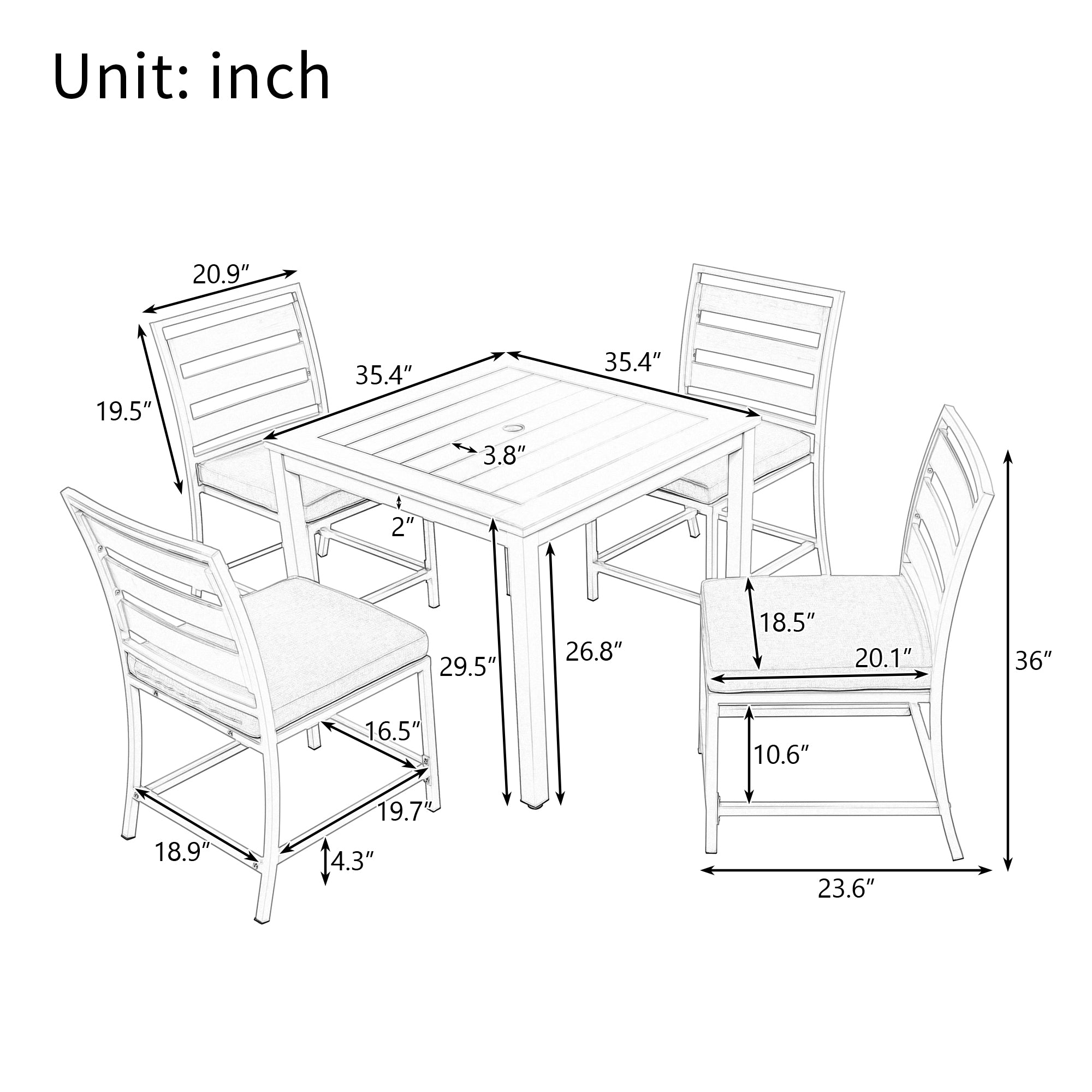 5-Piece Outdoor Steel Patio Dining Set with table and four chairs