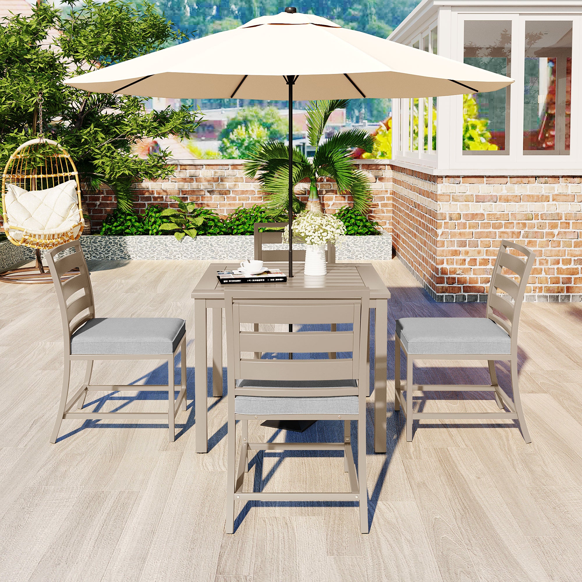 5-Piece Outdoor Steel Patio Dining Set with table and four chairs