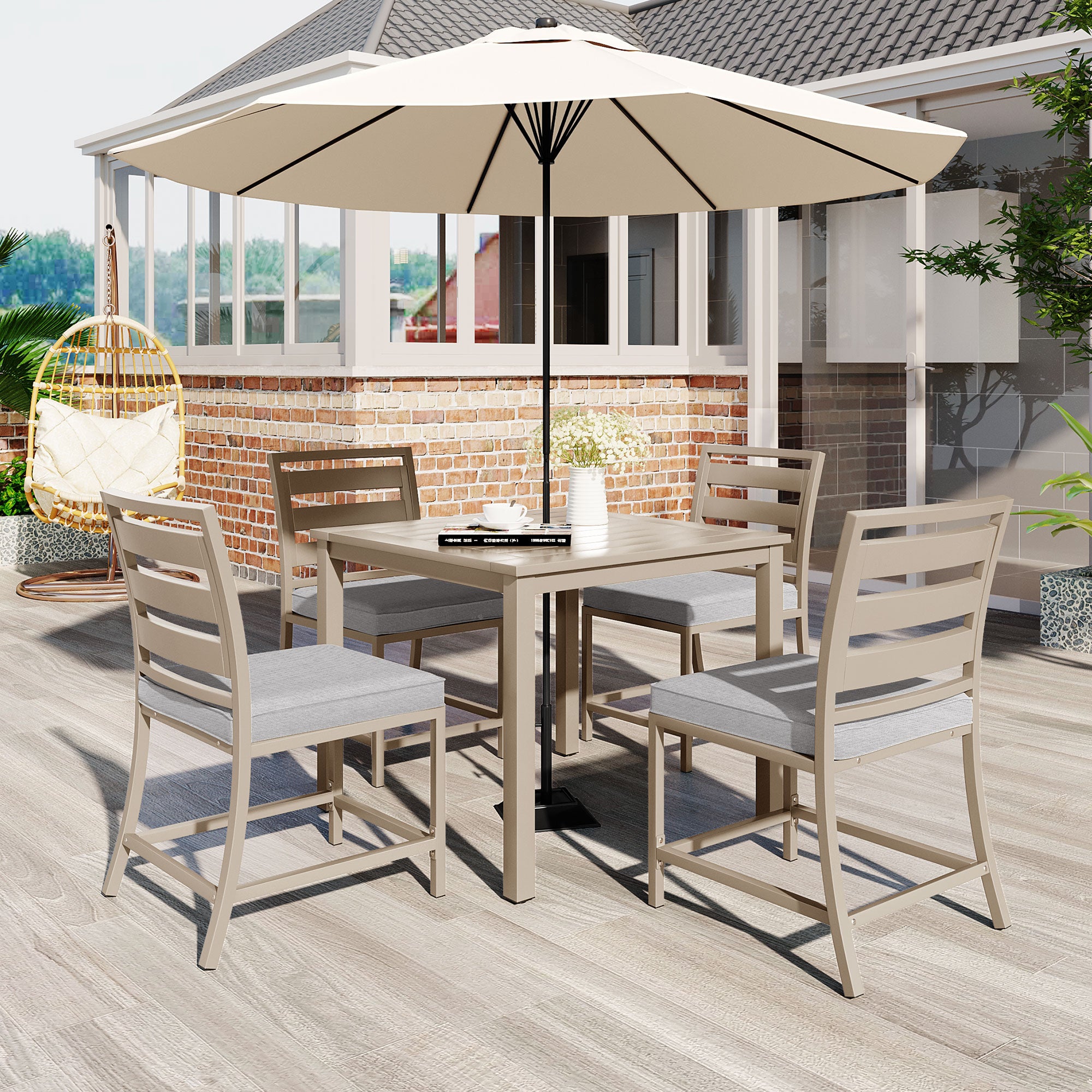5-Piece Outdoor Steel Patio Dining Set with table and four chairs