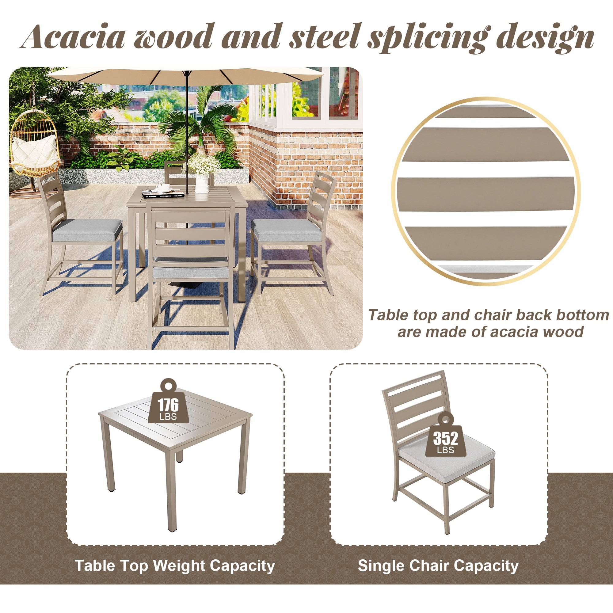 5-Piece Outdoor Steel Patio Dining Set with table and four chairs
