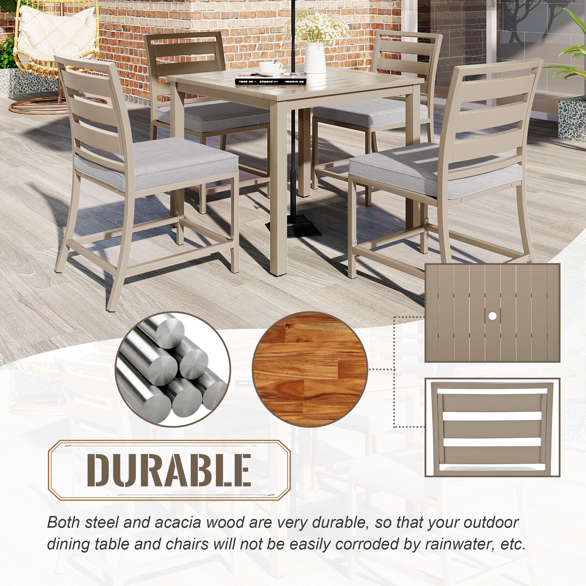 5-Piece Outdoor Steel Patio Dining Set with table and four chairs