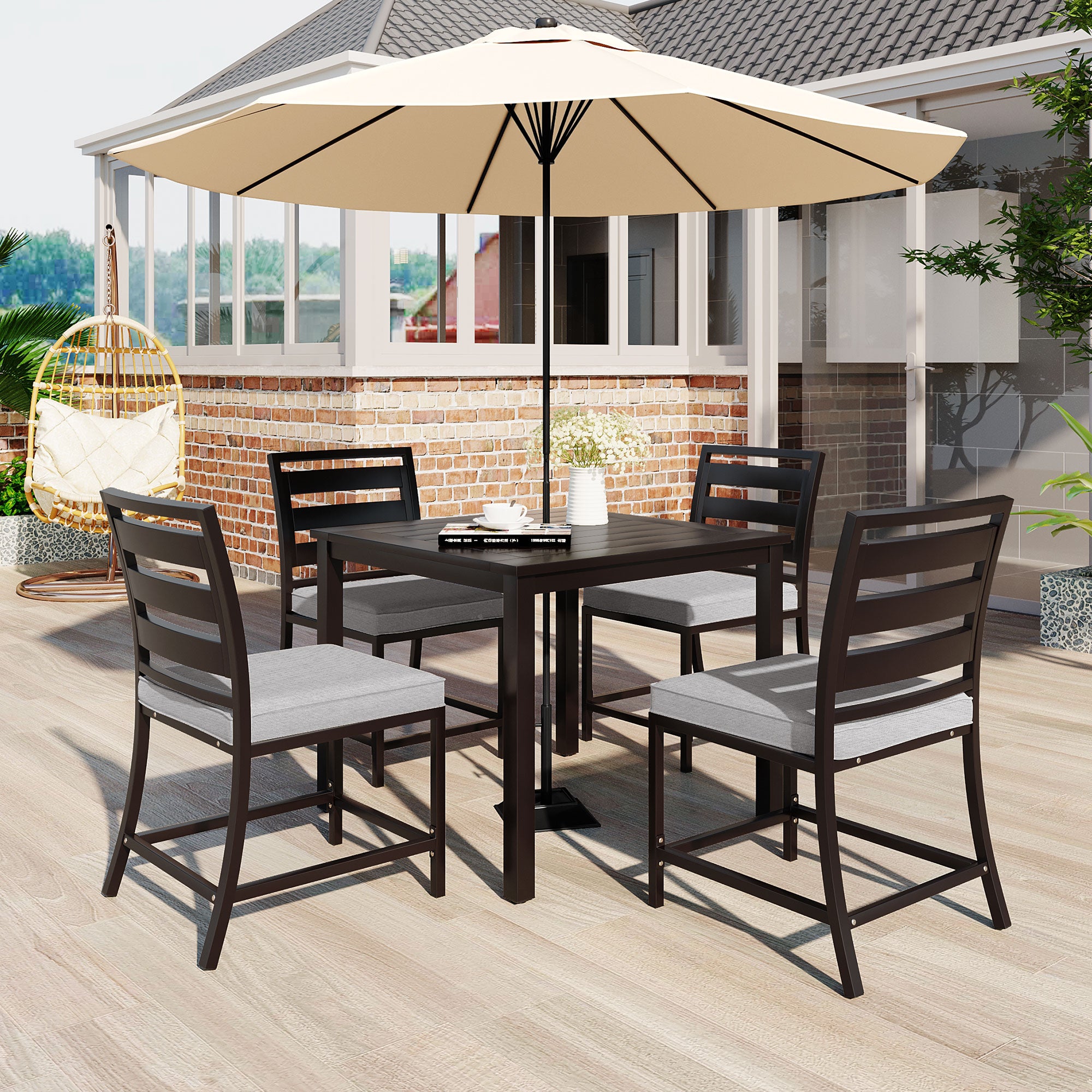 5-Piece Outdoor Steel Patio Dining Set with table and four chairs