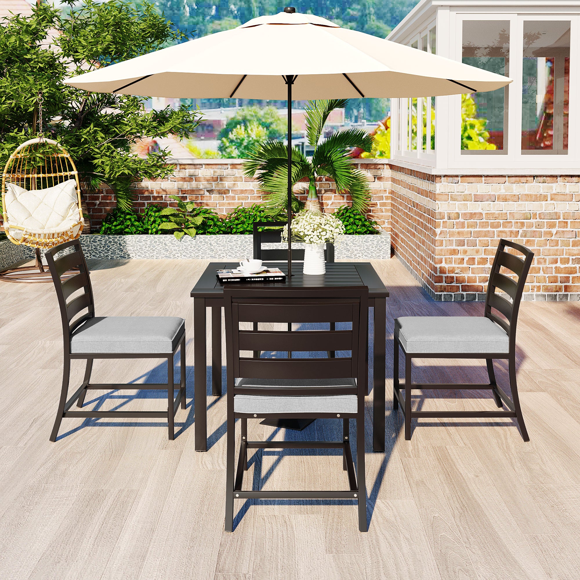 5-Piece Outdoor Steel Patio Dining Set with table and four chairs