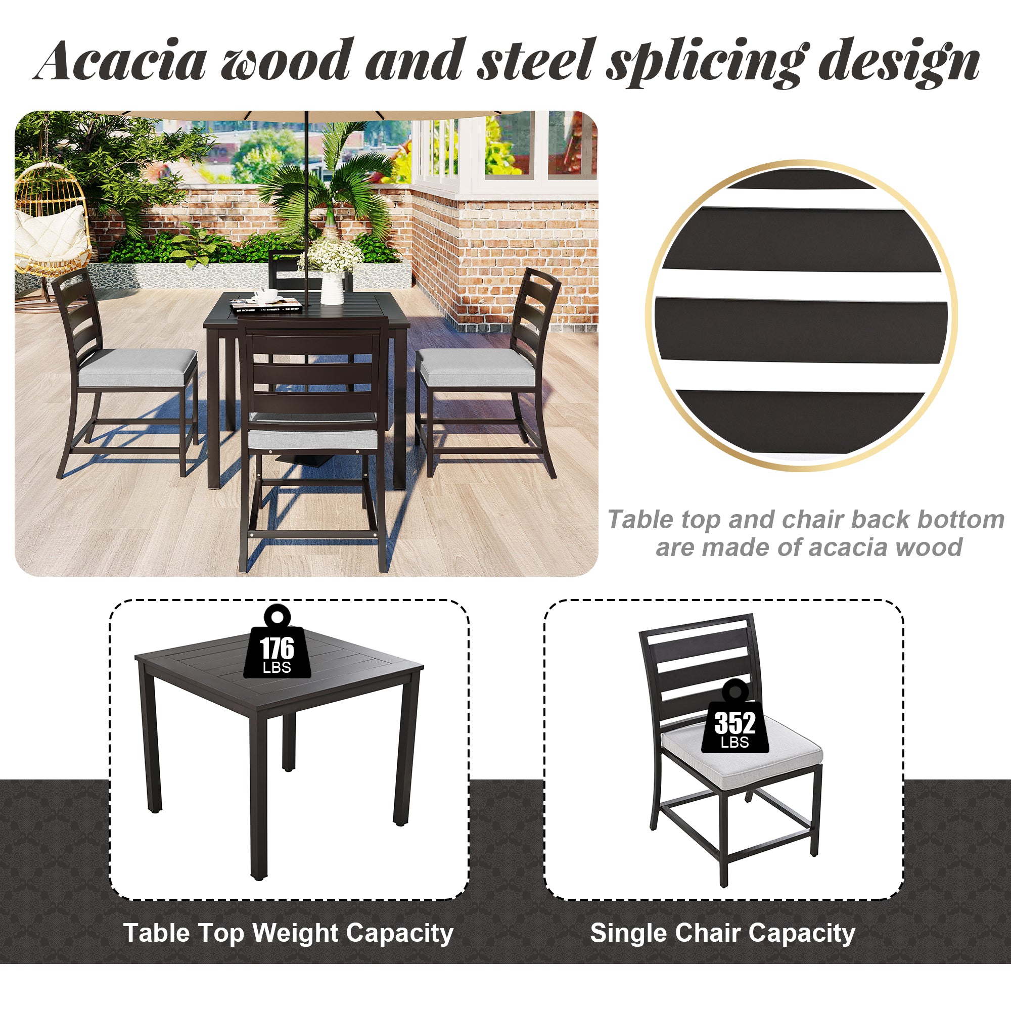 5-Piece Outdoor Steel Patio Dining Set with table and four chairs