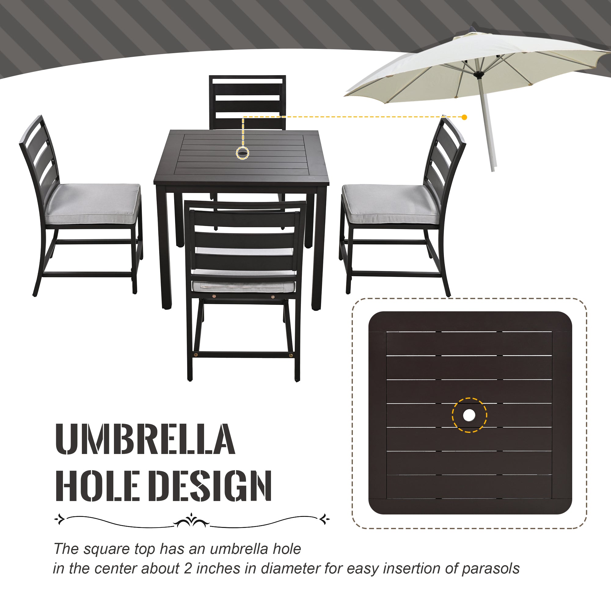 5-Piece Outdoor Steel Patio Dining Set with table and four chairs