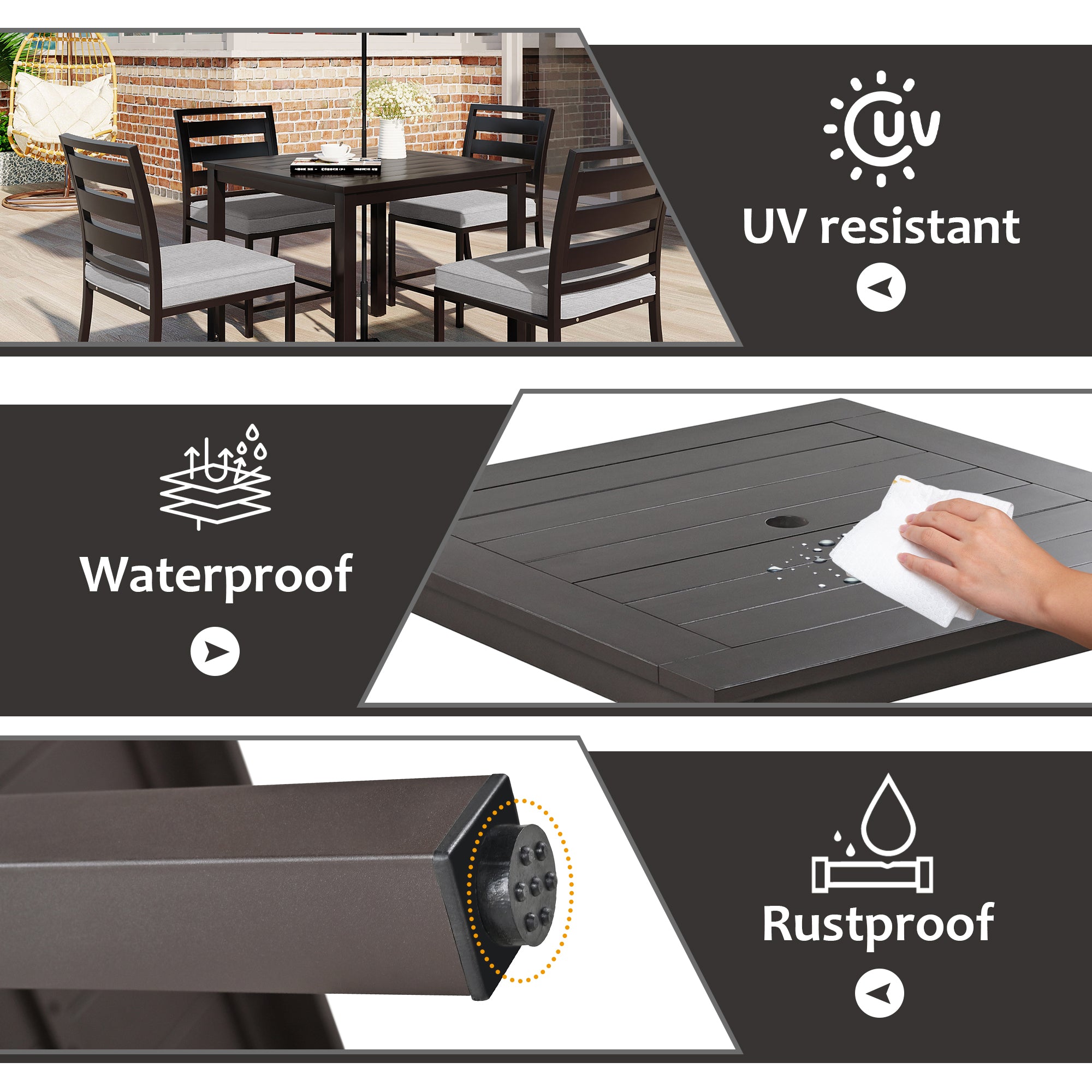5-Piece Outdoor Steel Patio Dining Set with table and four chairs