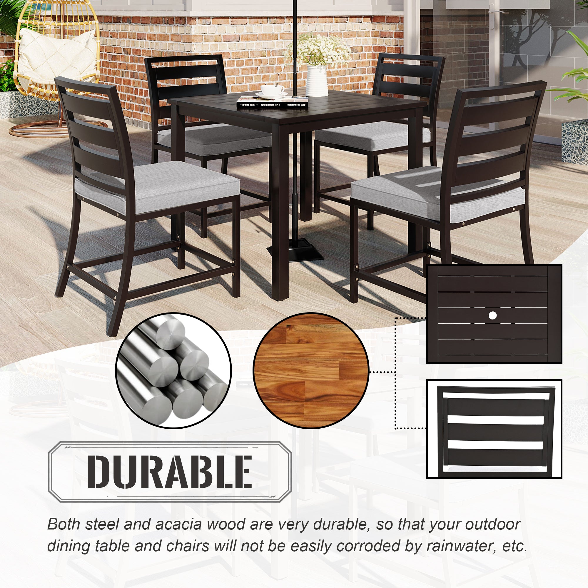 5-Piece Outdoor Steel Patio Dining Set with table and four chairs