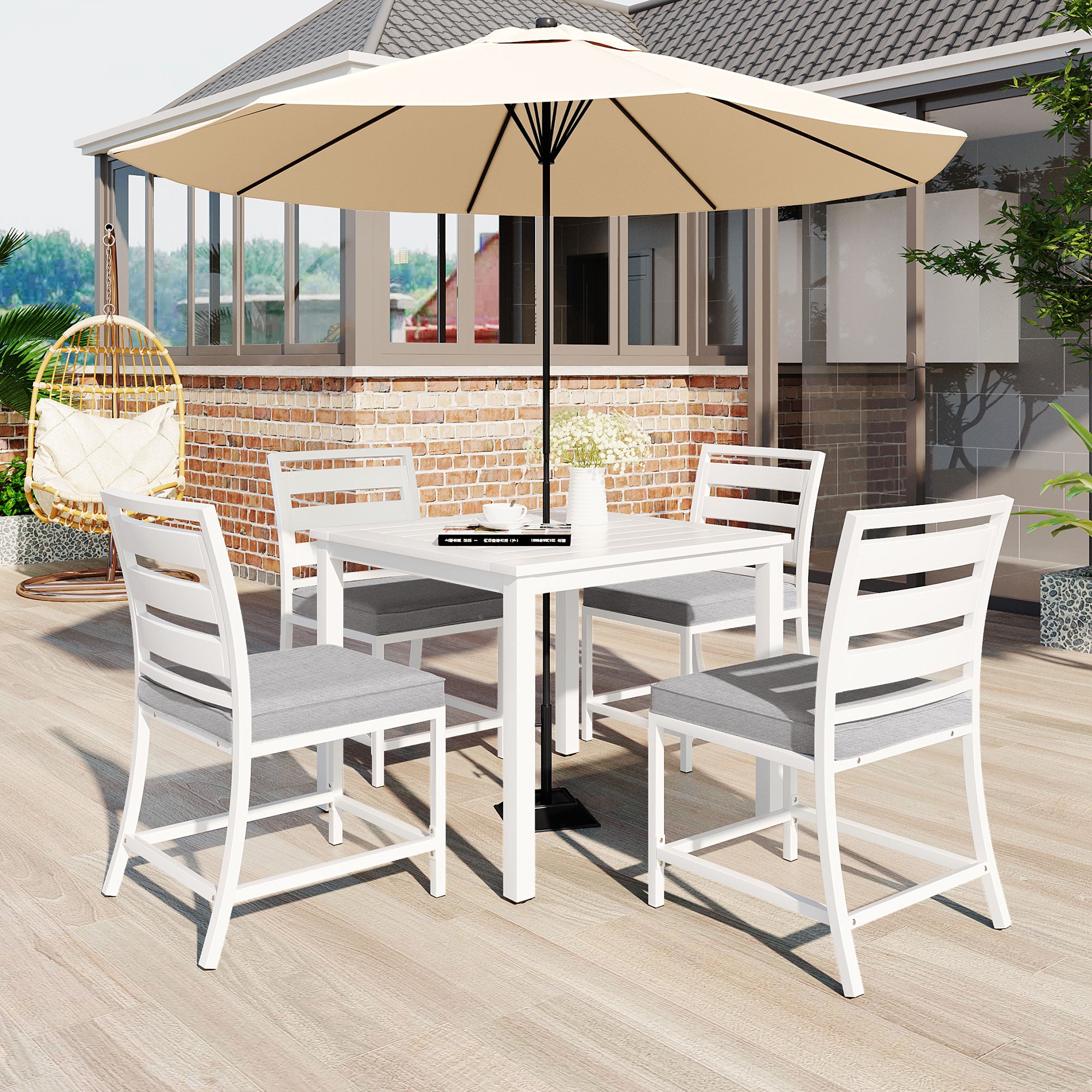 5-Piece Outdoor Steel Patio Dining Set with table and four chairs