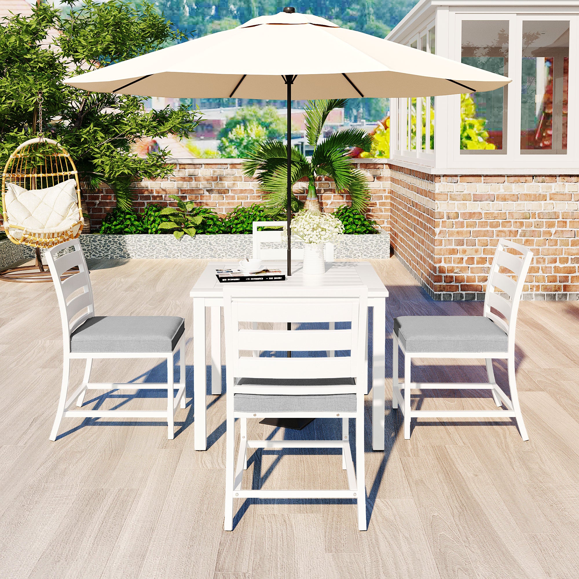 5-Piece Outdoor Steel Patio Dining Set with table and four chairs