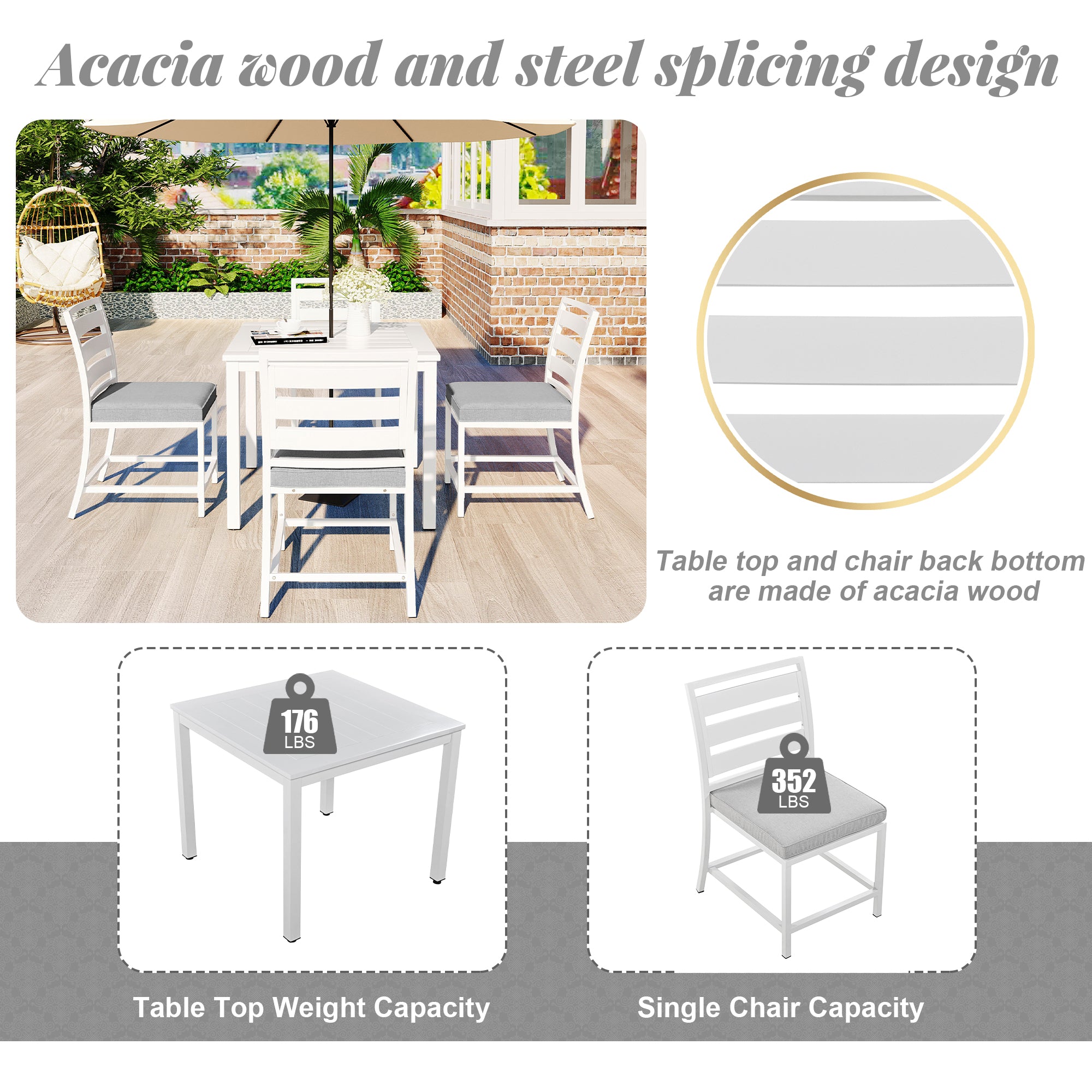 5-Piece Outdoor Steel Patio Dining Set with table and four chairs