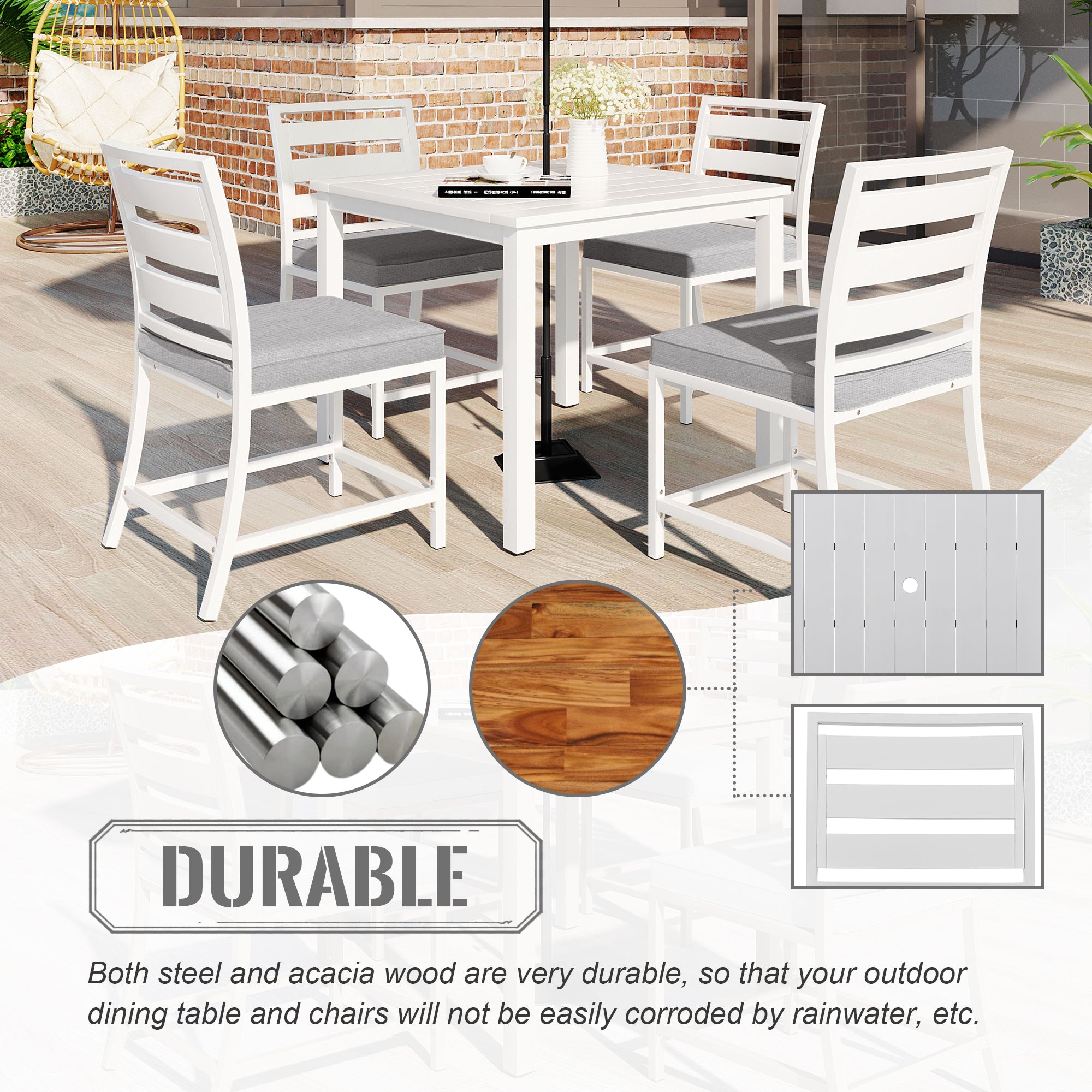 5-Piece Outdoor Steel Patio Dining Set with table and four chairs