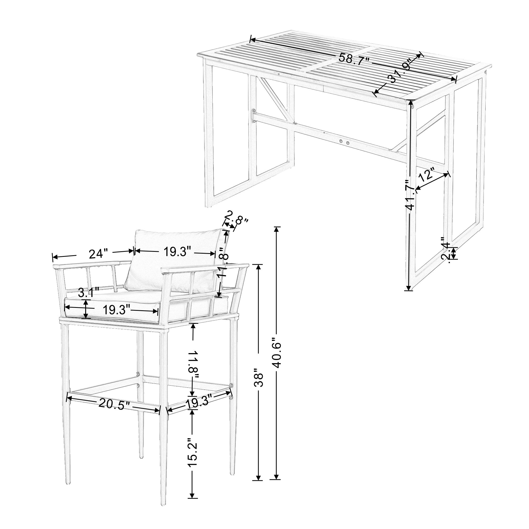5-Piece Steel Patio Dining Set with Four Chairs and One Table