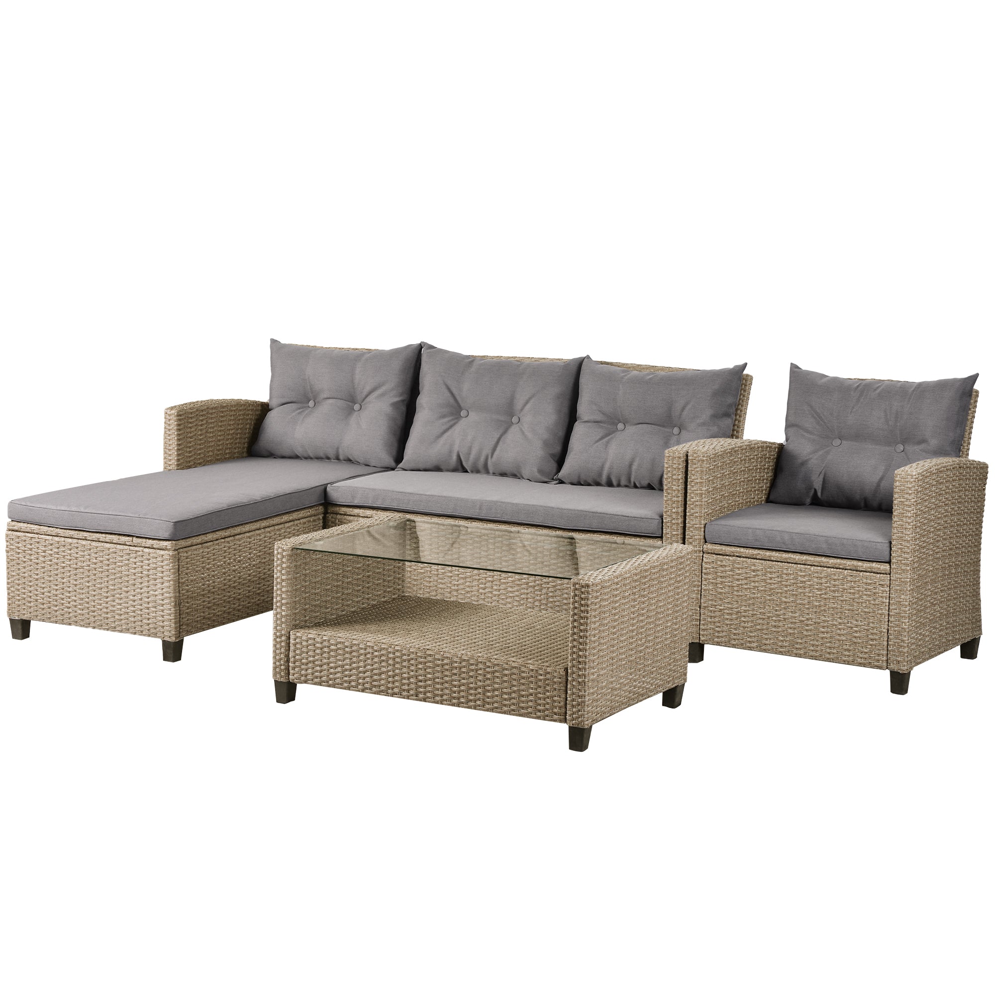 4-Piece Outdoor Rattan Reversible Patio Sectional Sofa with Seat Cushions