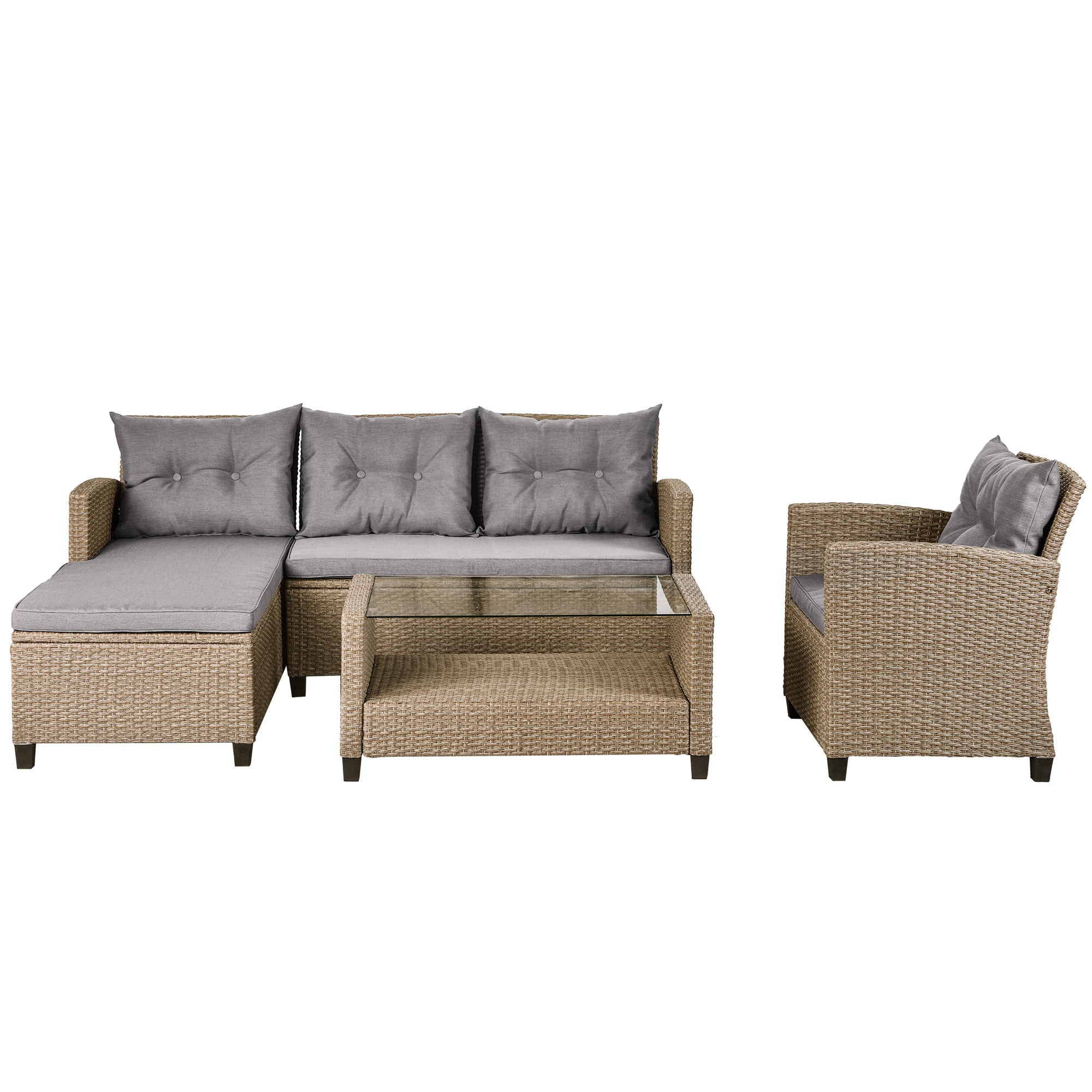 4-Piece Outdoor Rattan Reversible Patio Sectional Sofa with Seat Cushions
