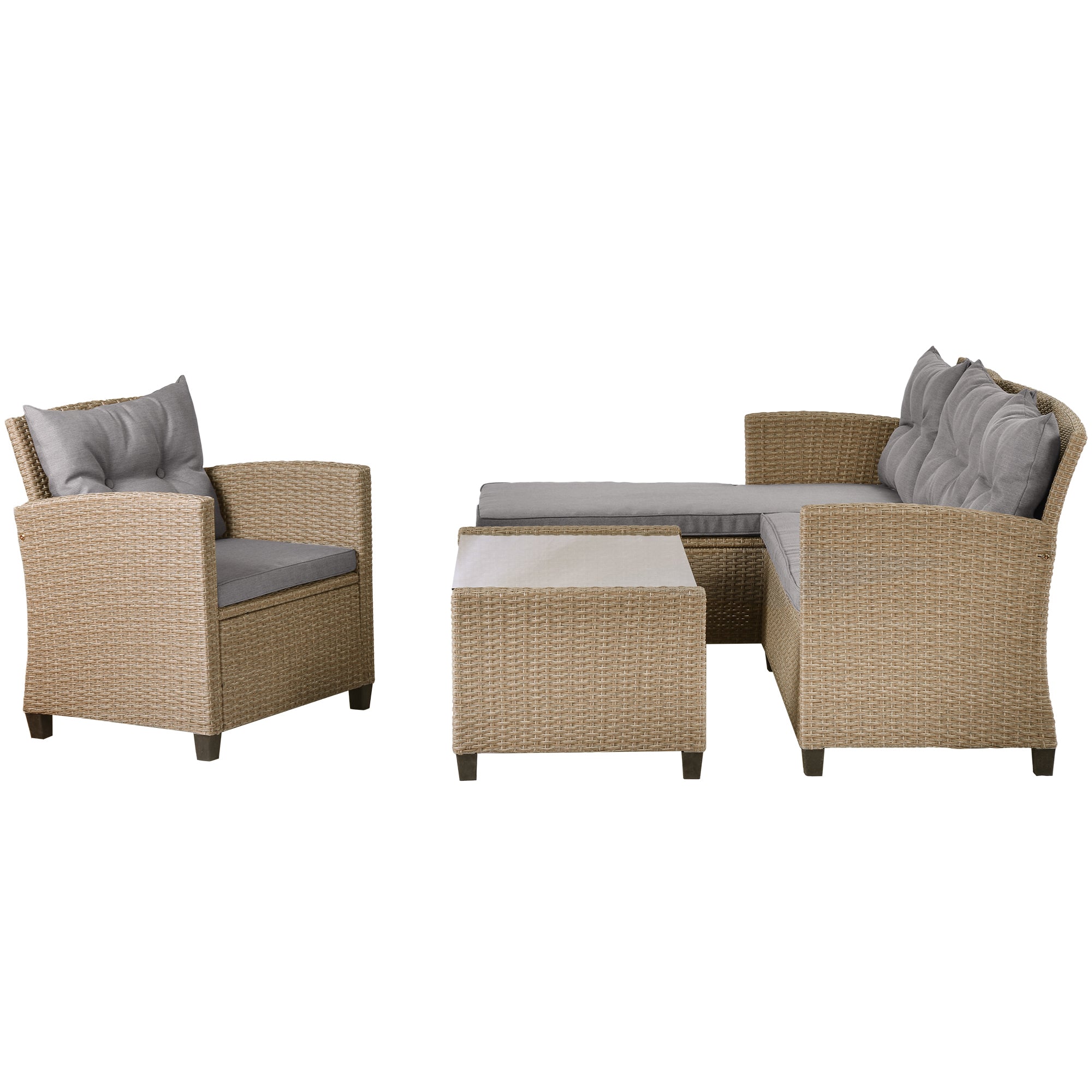 4-Piece Outdoor Rattan Reversible Patio Sectional Sofa with Seat Cushions