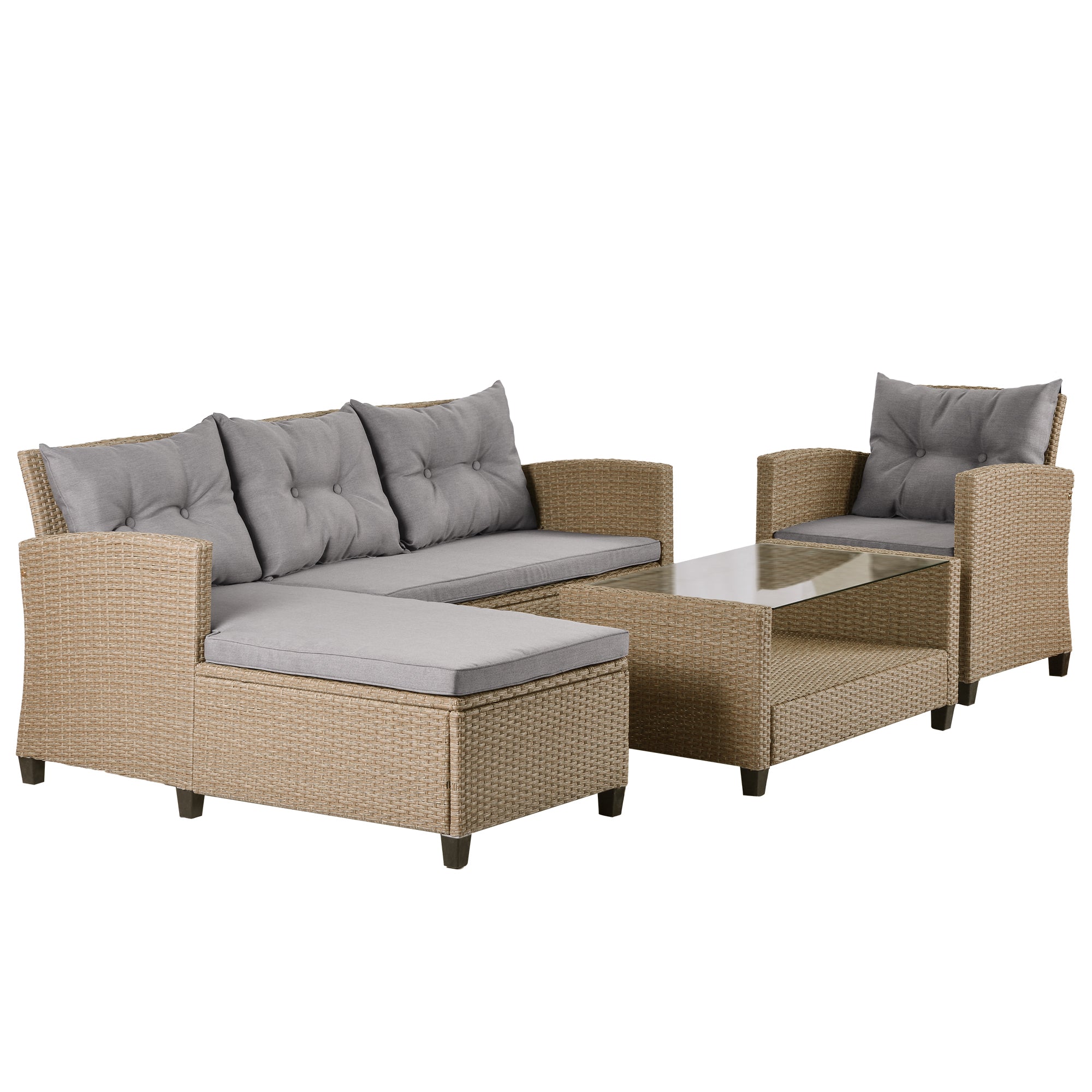 4-Piece Outdoor Rattan Reversible Patio Sectional Sofa with Seat Cushions