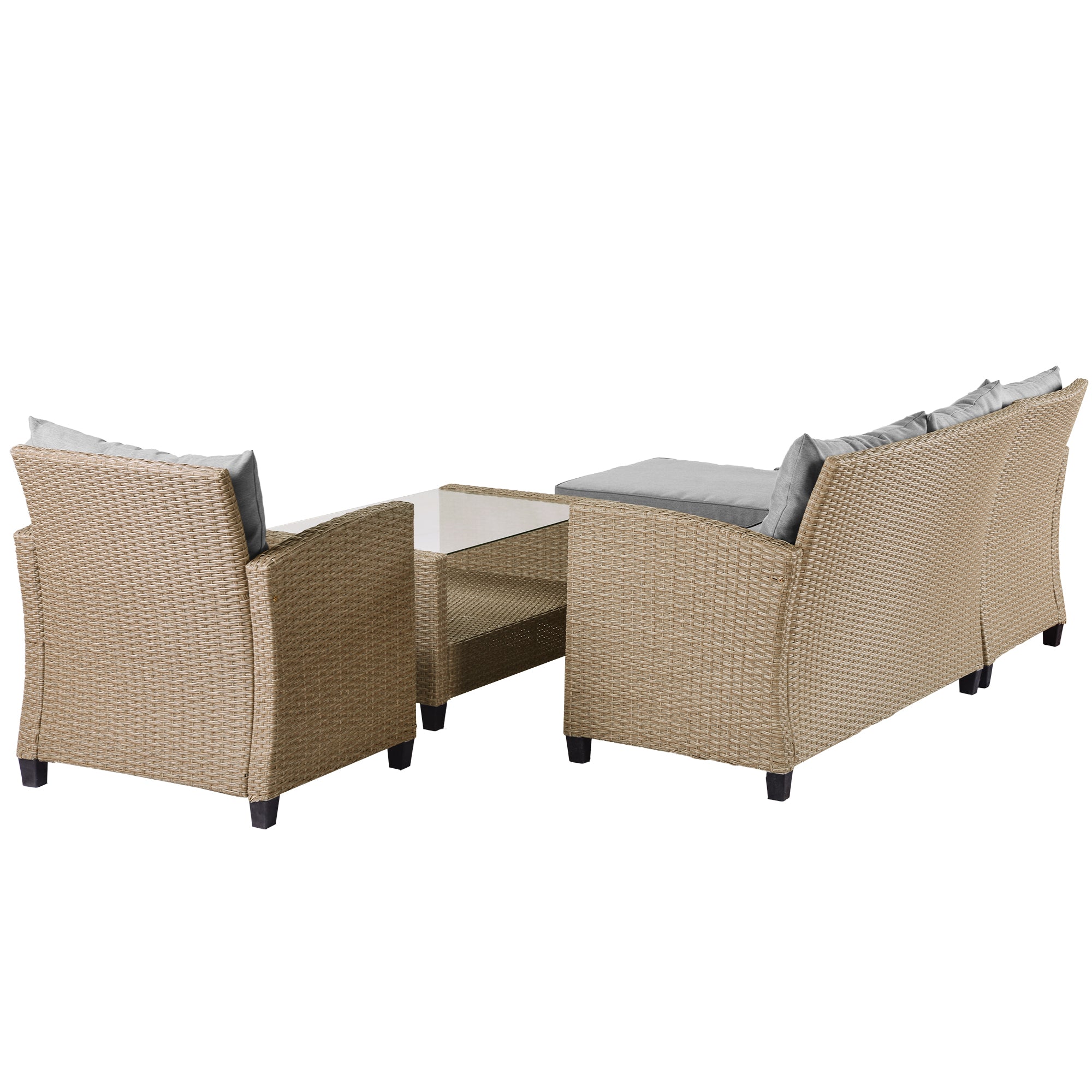 4-Piece Outdoor Rattan Reversible Patio Sectional Sofa with Seat Cushions
