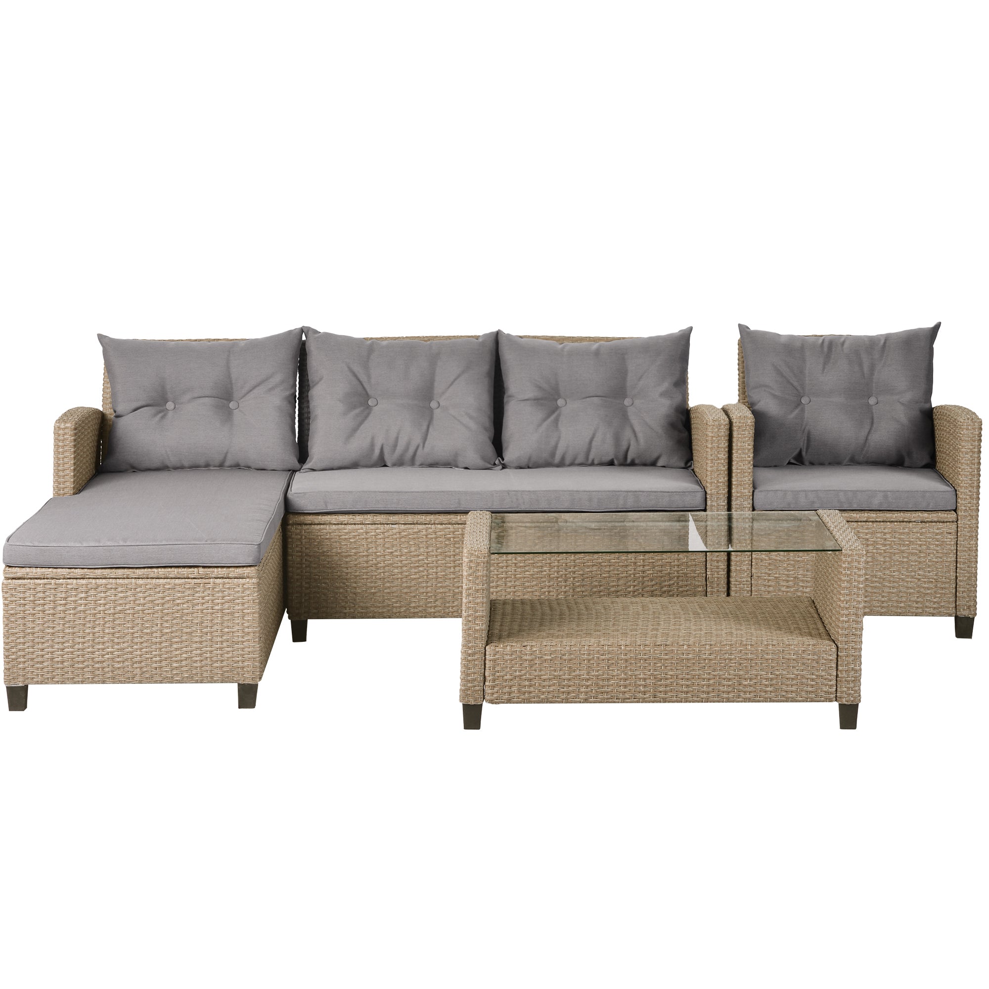 4-Piece Outdoor Rattan Reversible Patio Sectional Sofa with Seat Cushions