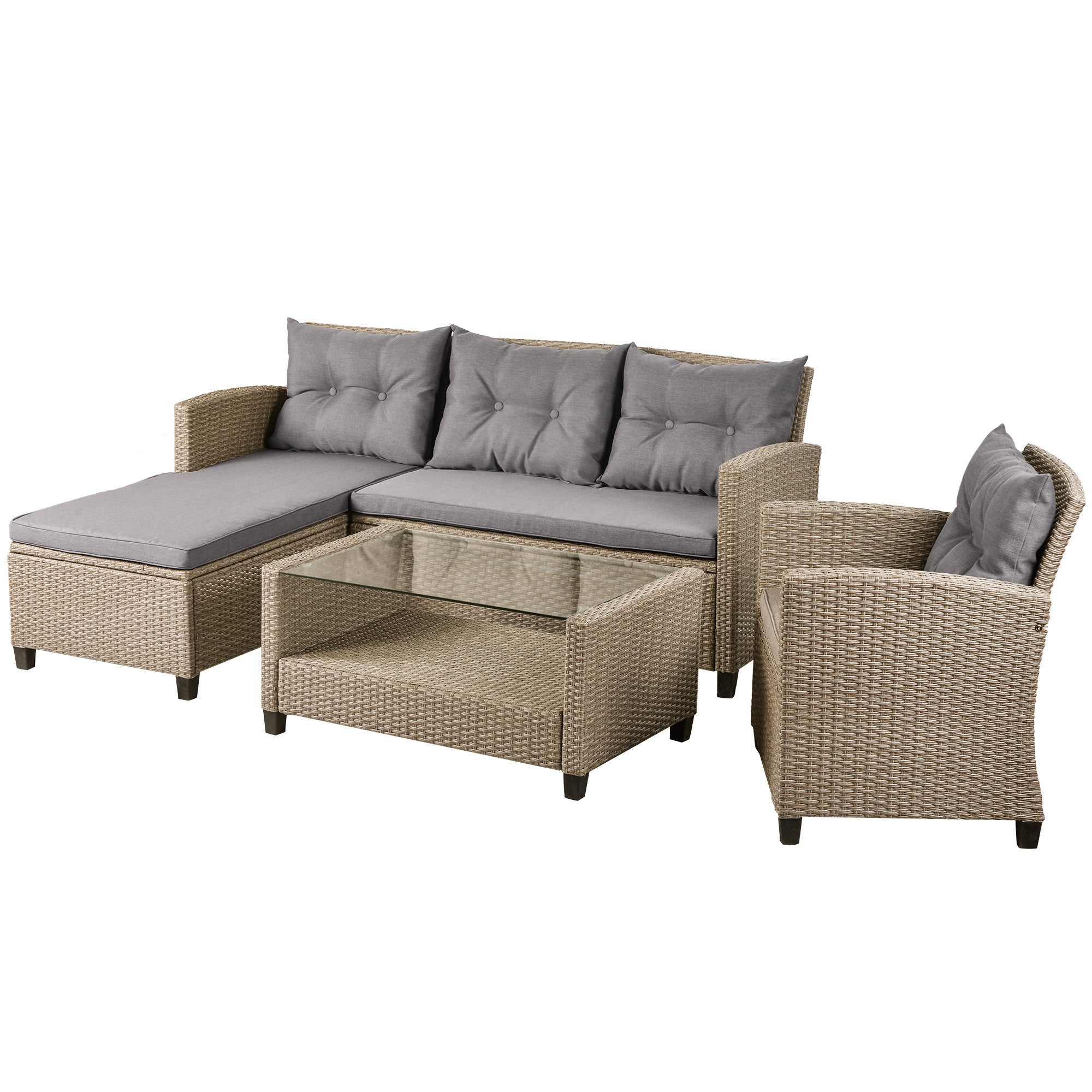 4-Piece Outdoor Rattan Reversible Patio Sectional Sofa with Seat Cushions