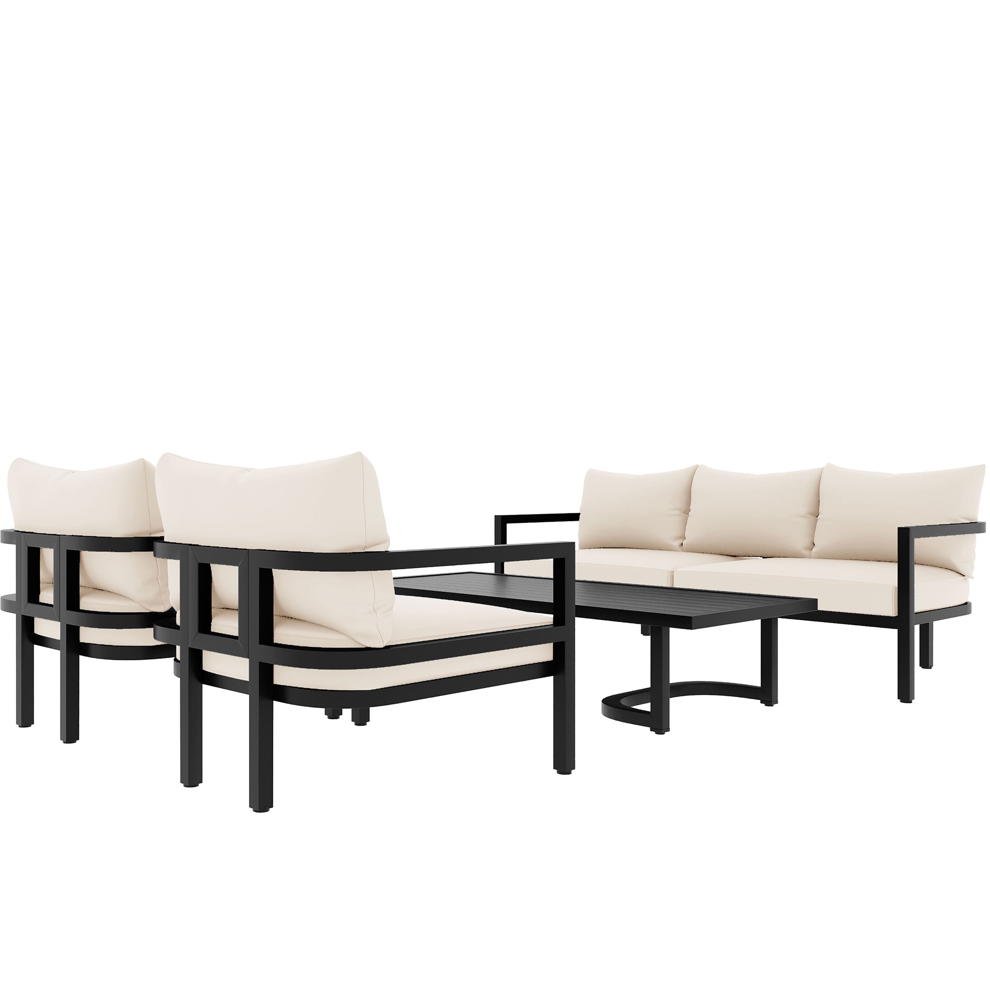 4-Piece Outdoor  Steel Patio Sectional with Table and Cushions