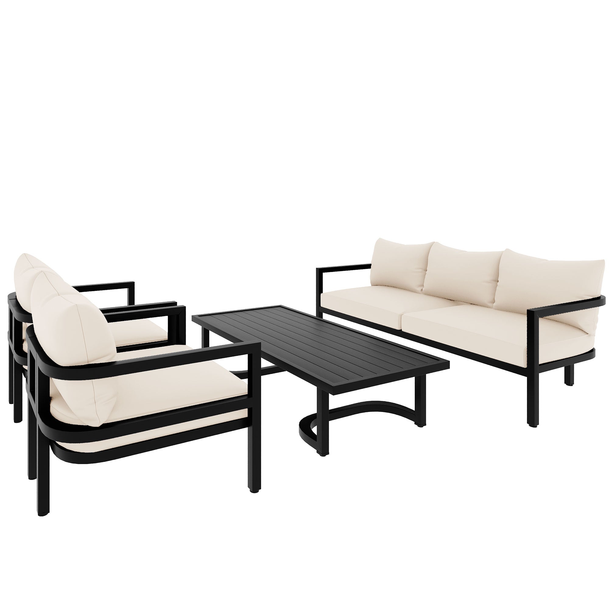 4-Piece Outdoor  Steel Patio Sectional with Table and Cushions