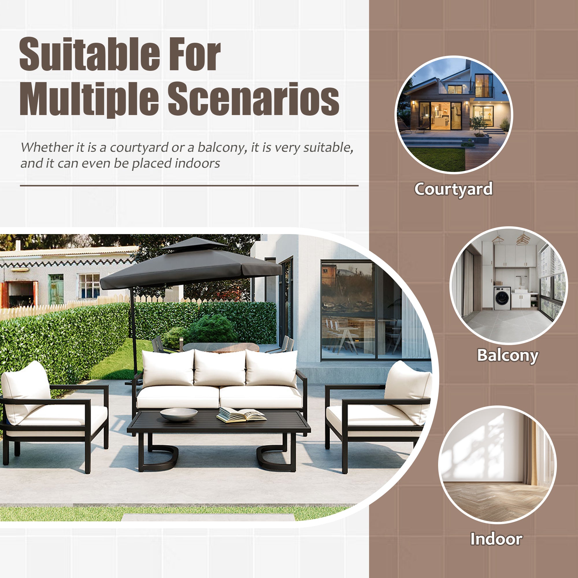 4-Piece Outdoor  Steel Patio Sectional with Table and Cushions