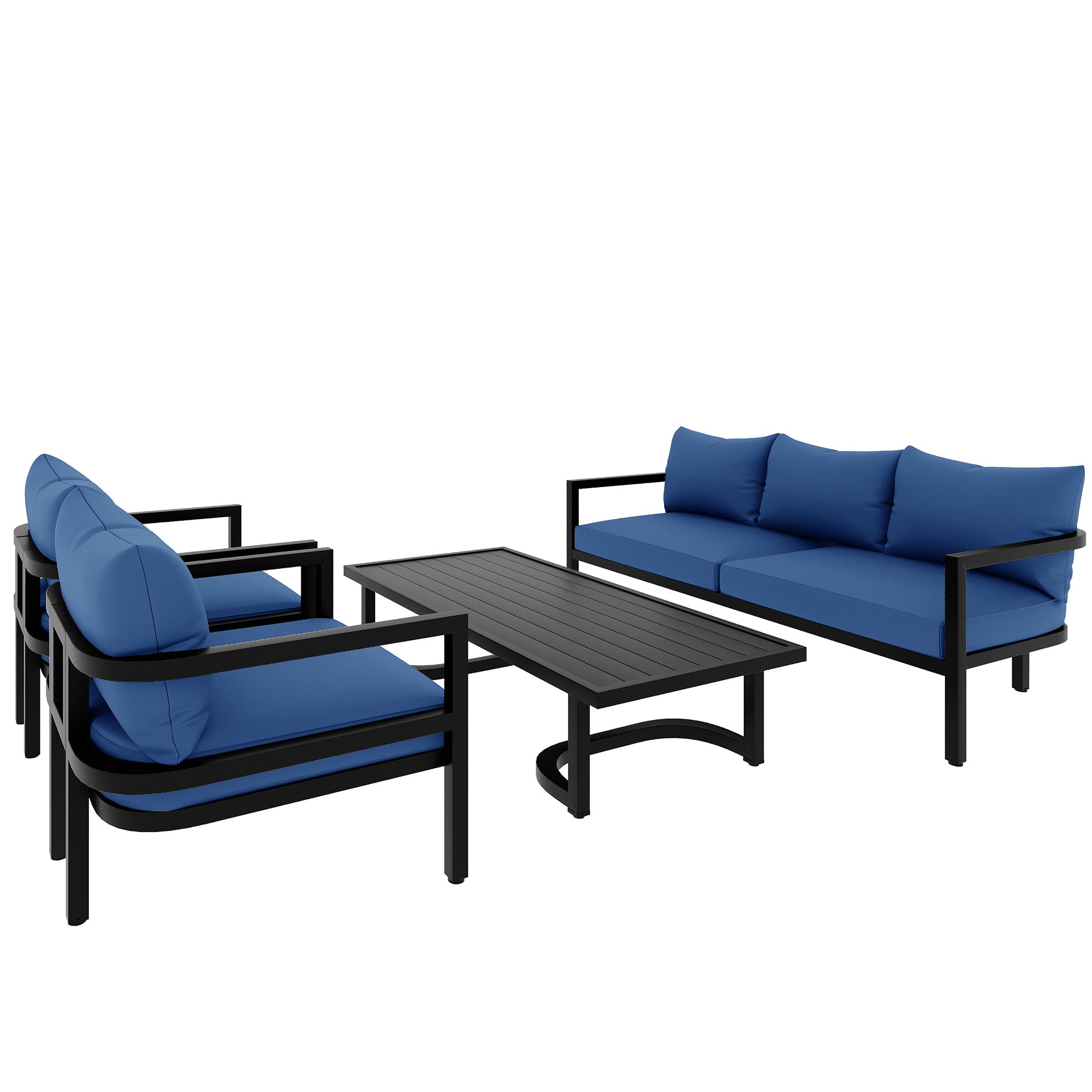 4-Piece Outdoor  Steel Patio Sectional with Table and Cushions