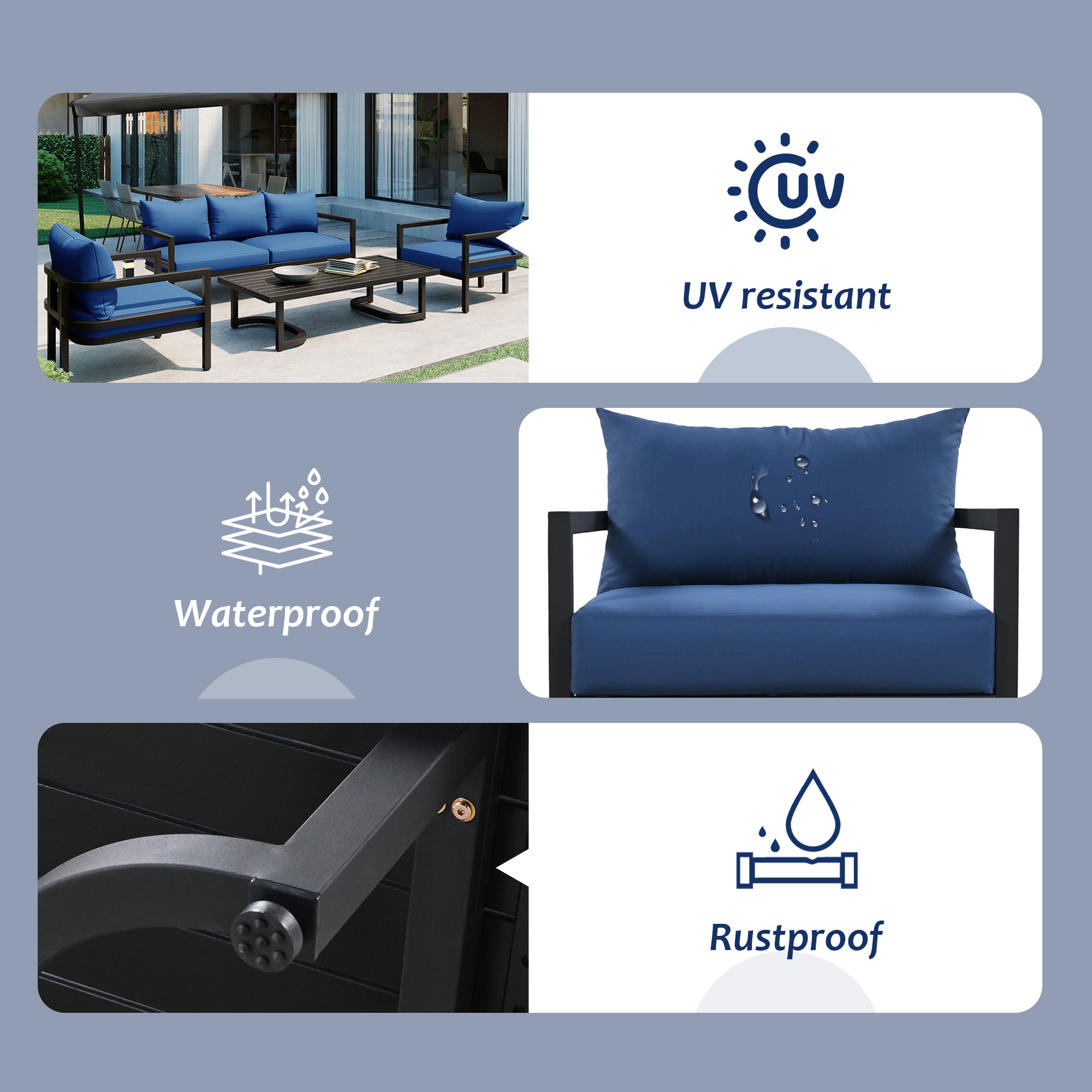 4-Piece Outdoor  Steel Patio Sectional with Table and Cushions