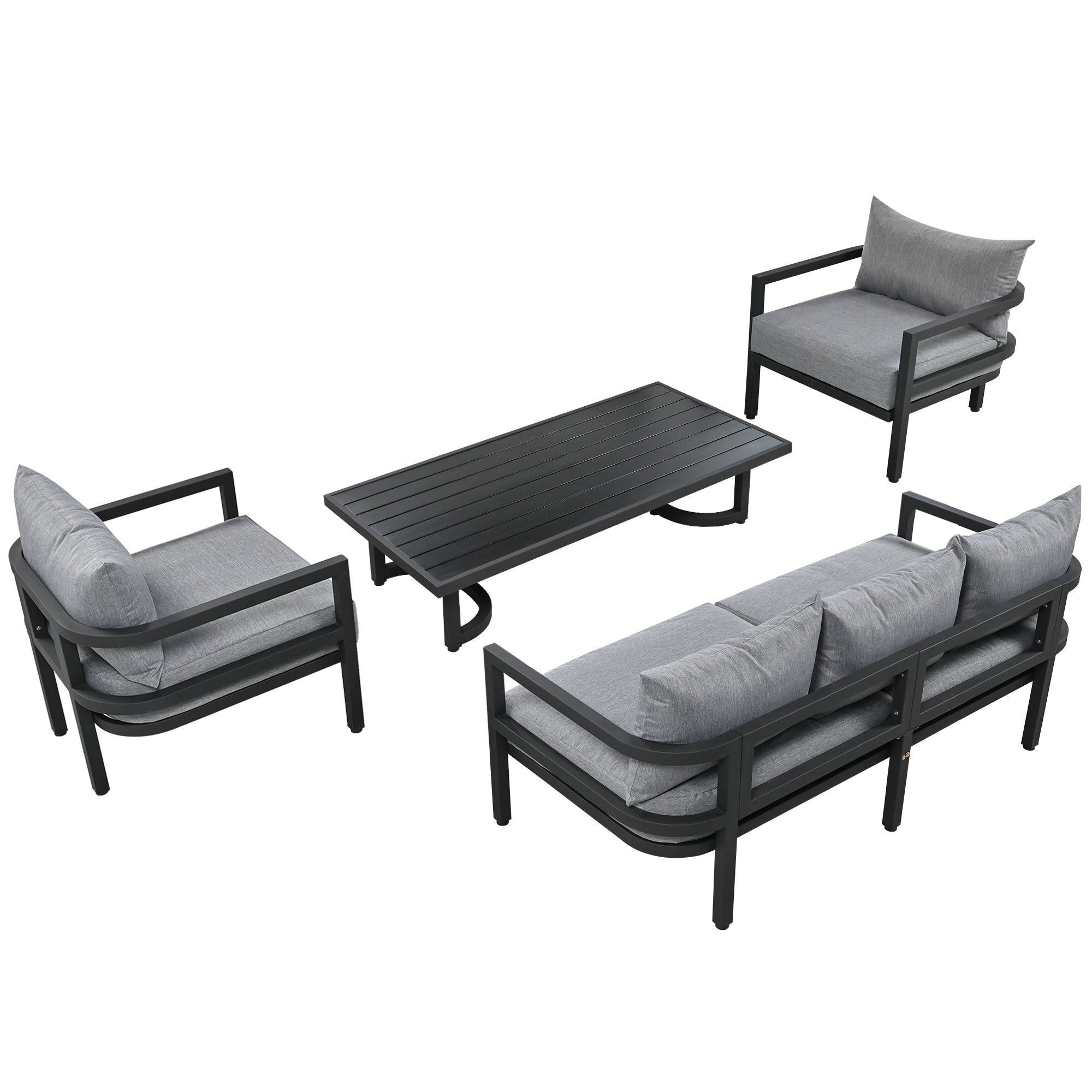 4-Piece Outdoor  Steel Patio Sectional with Table and Cushions