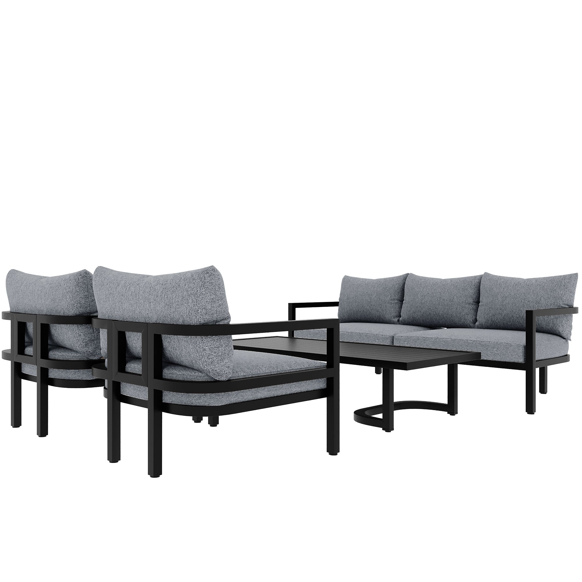 4-Piece Outdoor  Steel Patio Sectional with Table and Cushions