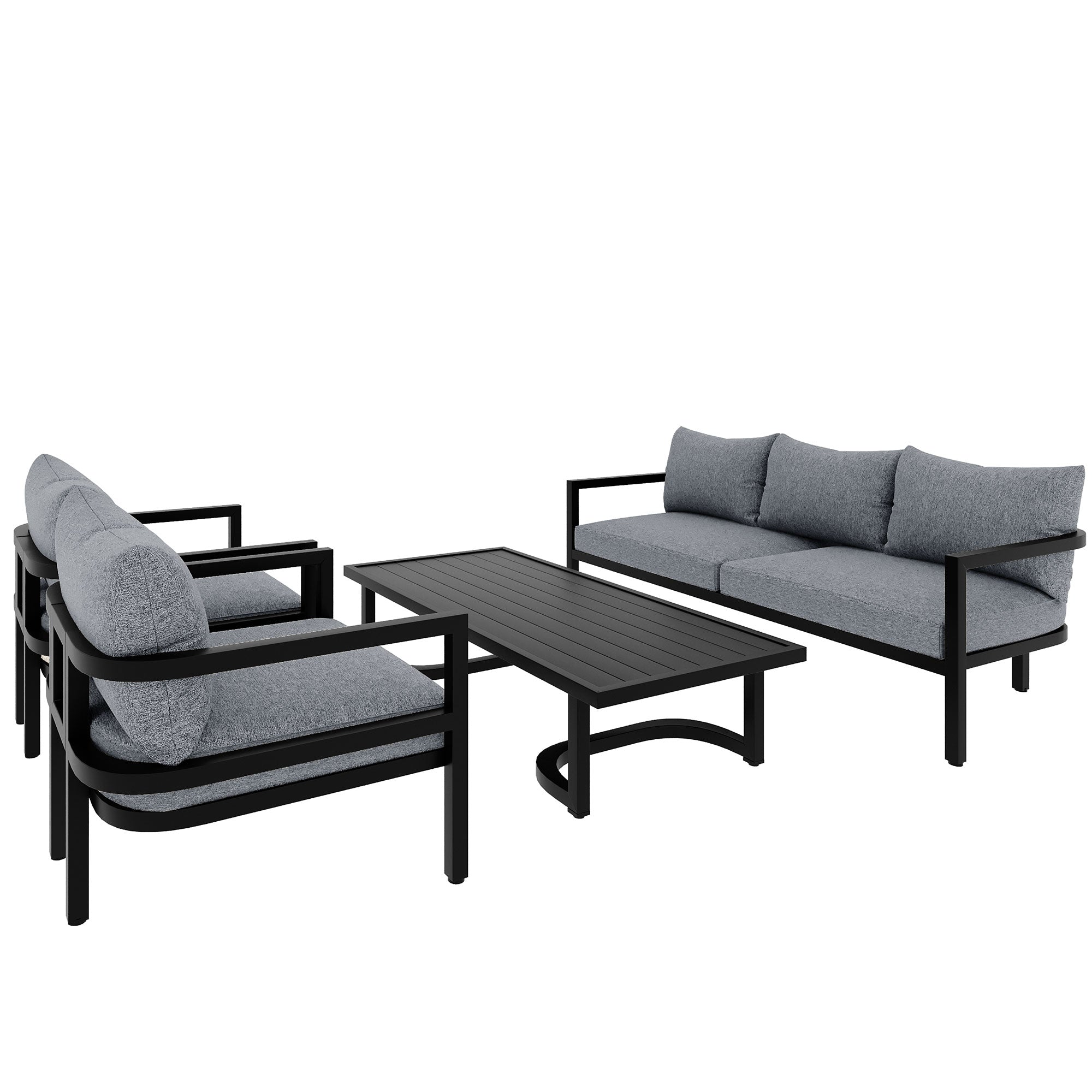 4-Piece Outdoor  Steel Patio Sectional with Table and Cushions