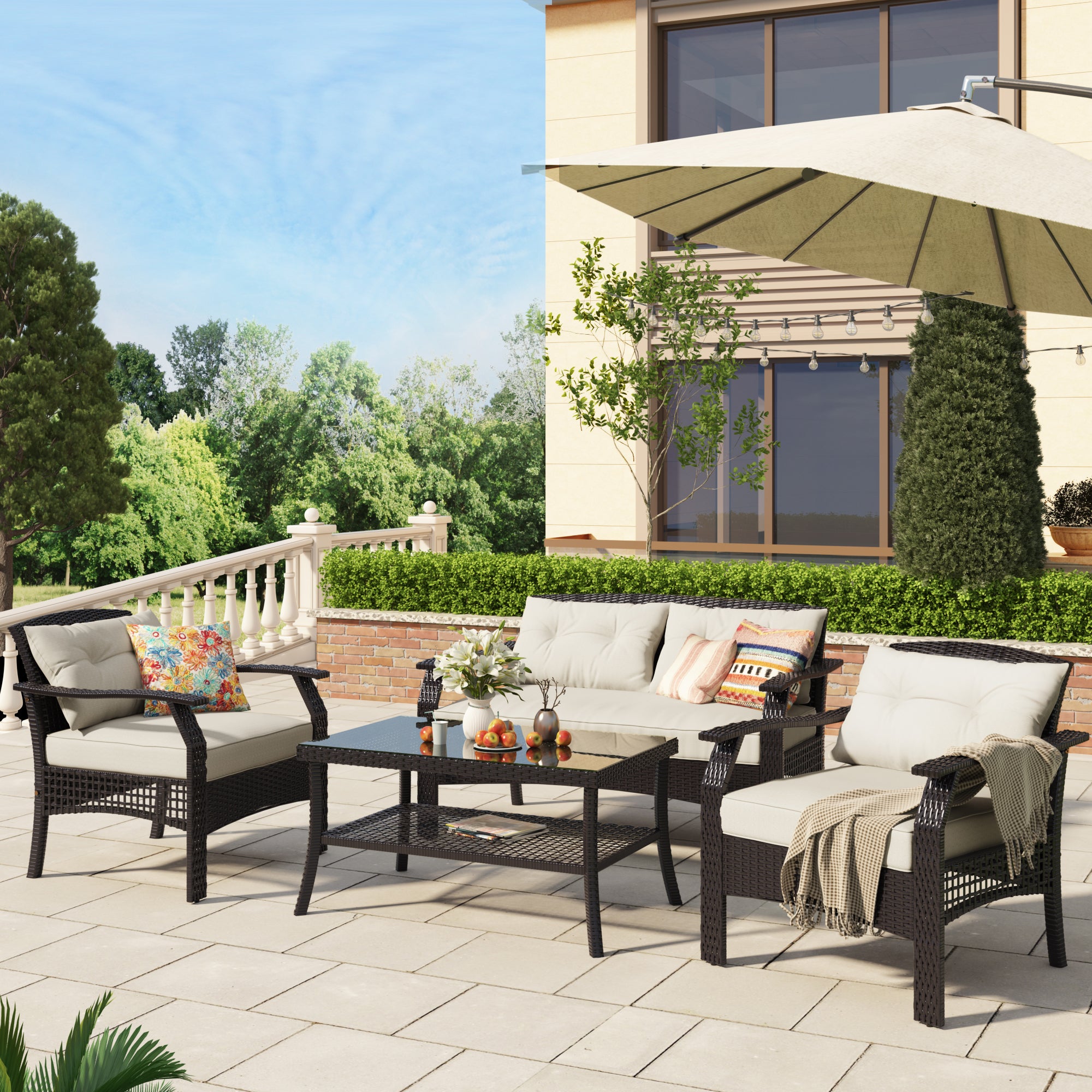 5-Piece Steel Patio Dining Set with Four Chairs and One Table