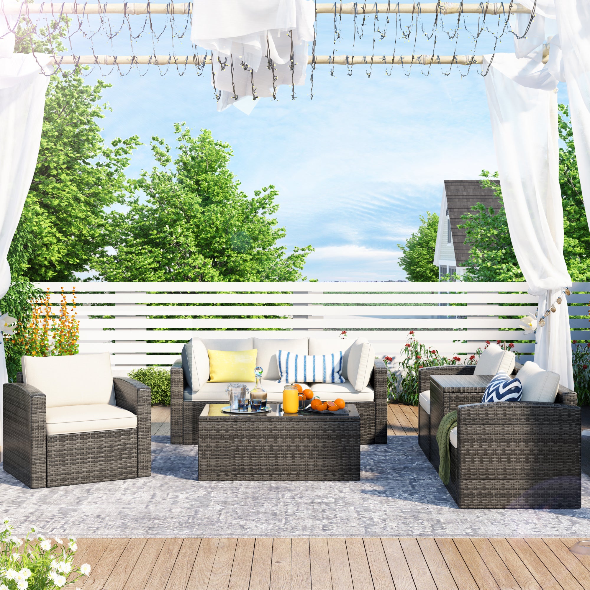 5-Piece Steel Patio Dining Set with Four Chairs and One Table