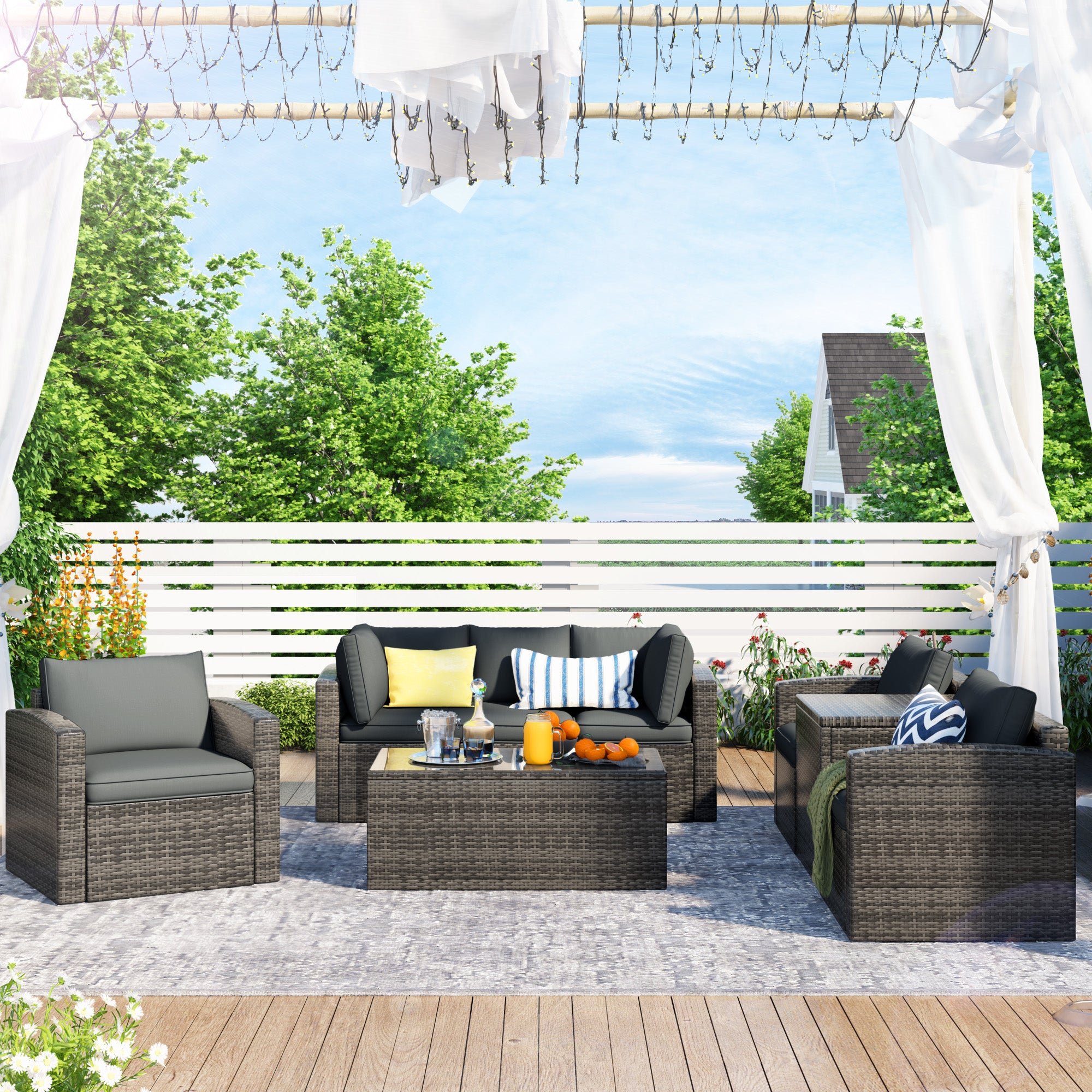 5-Piece Steel Patio Dining Set with Four Chairs and One Table