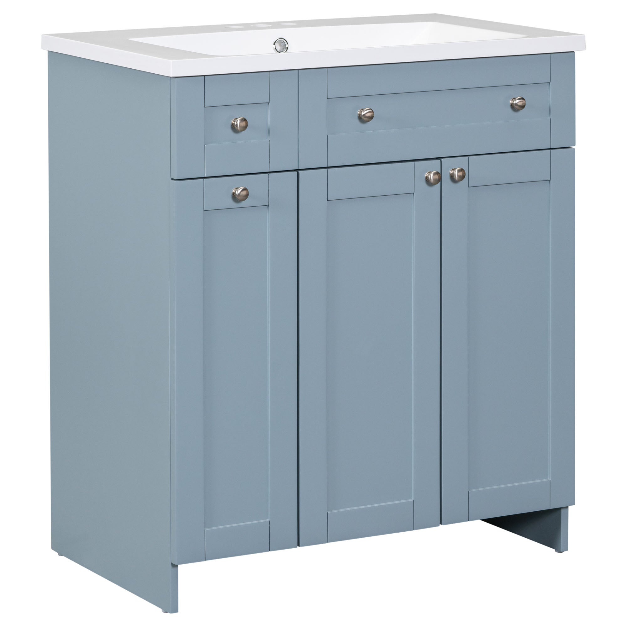 30 Inch MDF Freestanding Bathroom Vanity Set in White/ Grey/ Blue with Integrated Resin Sink