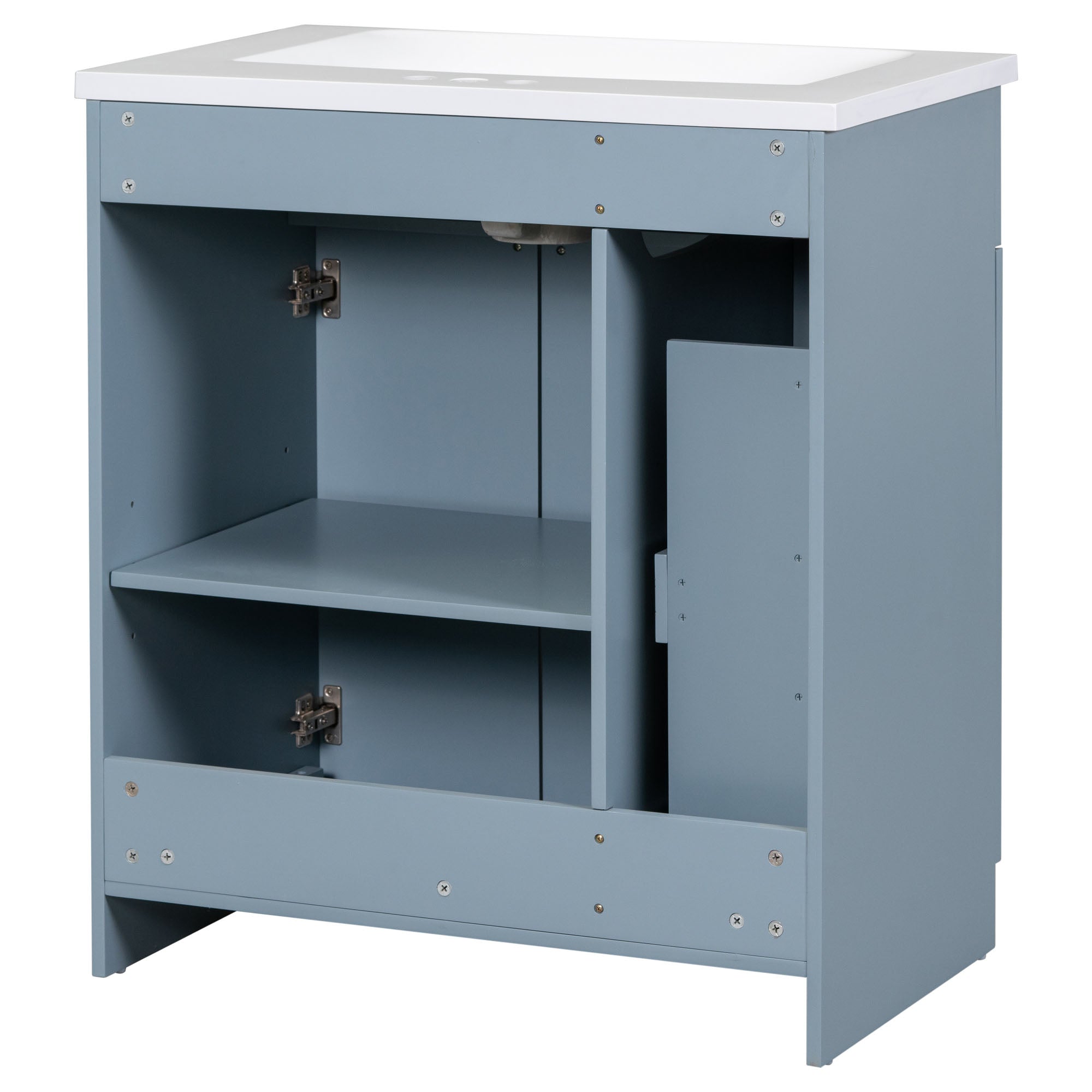 30 Inch MDF Freestanding Bathroom Vanity Set in White/ Grey/ Blue with Integrated Resin Sink