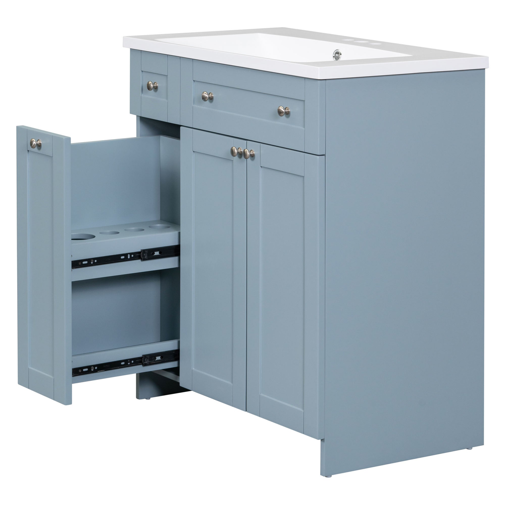 30 Inch MDF Freestanding Bathroom Vanity Set in White/ Grey/ Blue with Integrated Resin Sink