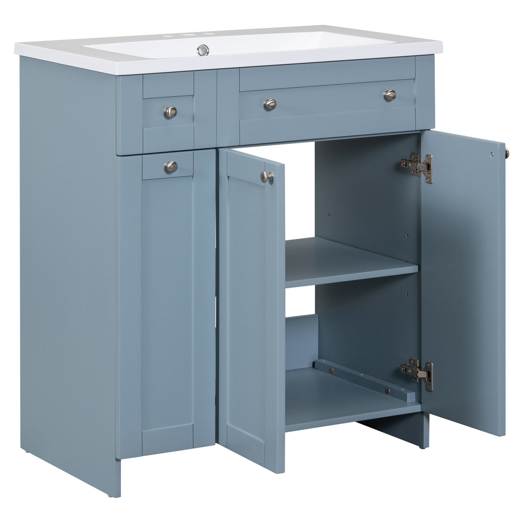 30 Inch MDF Freestanding Bathroom Vanity Set in White/ Grey/ Blue with Integrated Resin Sink