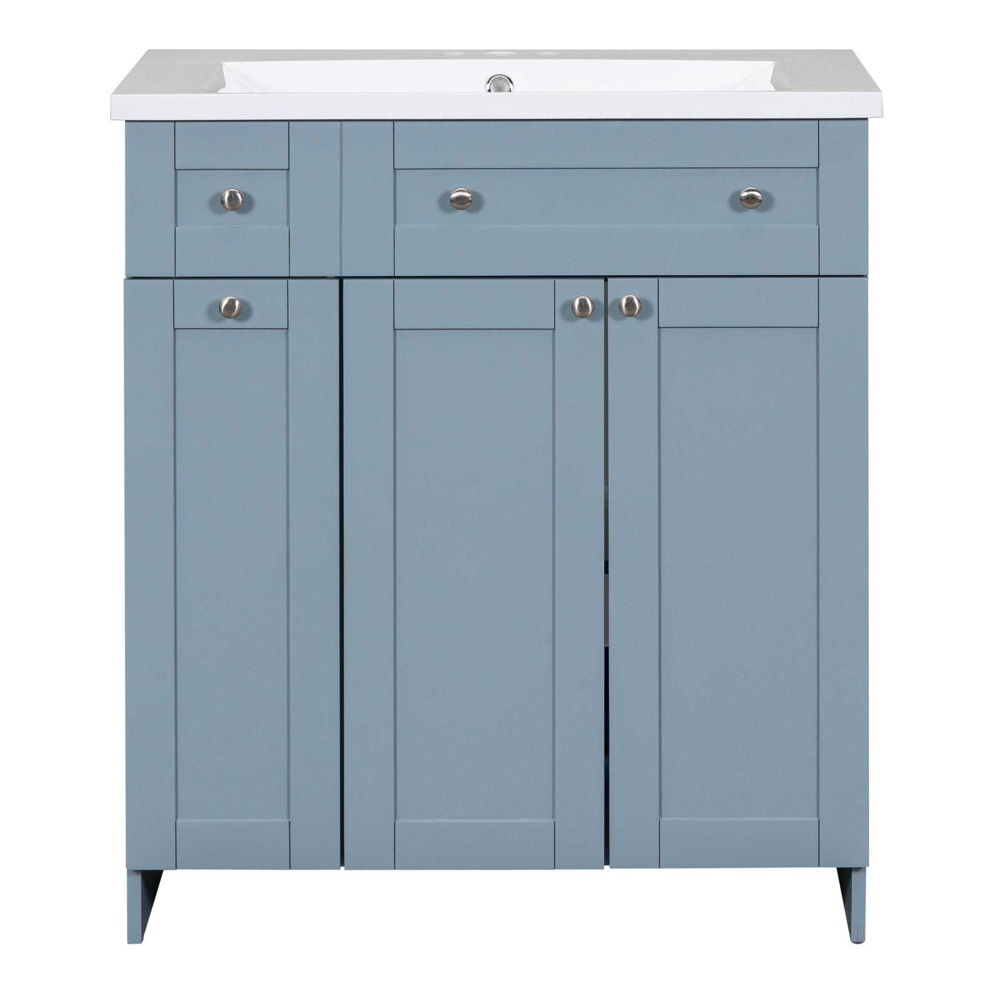 30 Inch MDF Freestanding Bathroom Vanity Set in White/ Grey/ Blue with Integrated Resin Sink