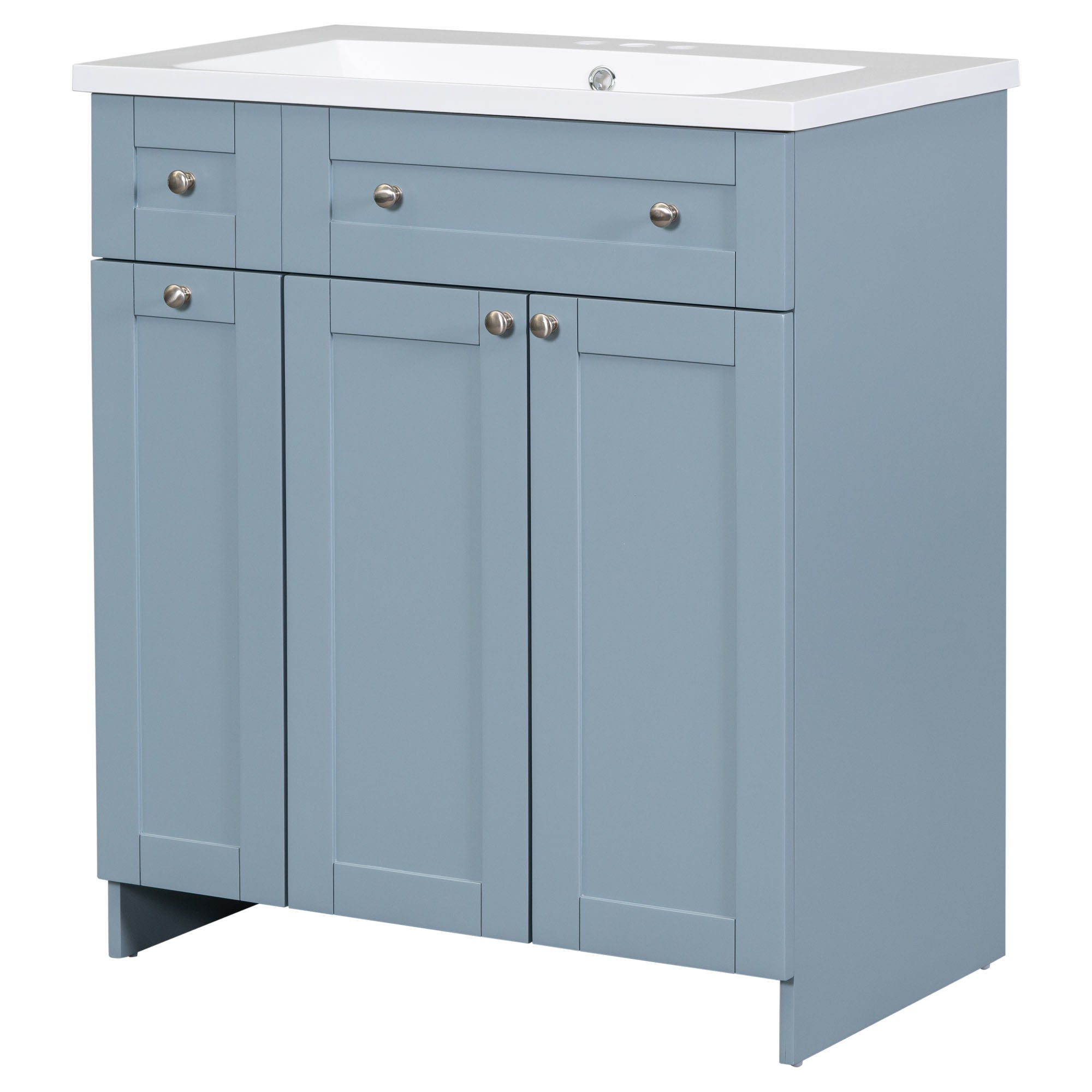 30 Inch MDF Freestanding Bathroom Vanity Set in White/ Grey/ Blue with Integrated Resin Sink