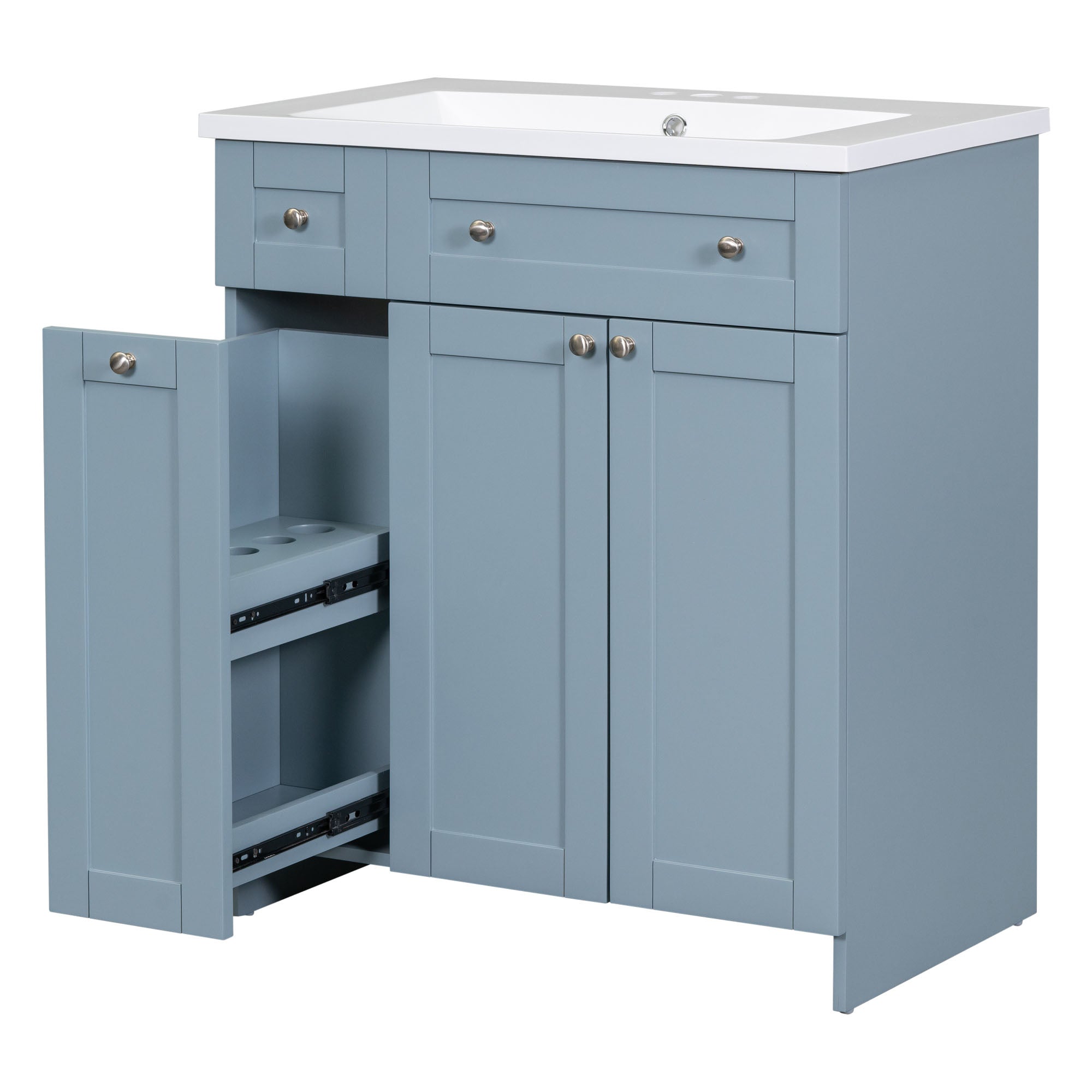 30 Inch MDF Freestanding Bathroom Vanity Set in White/ Grey/ Blue with Integrated Resin Sink