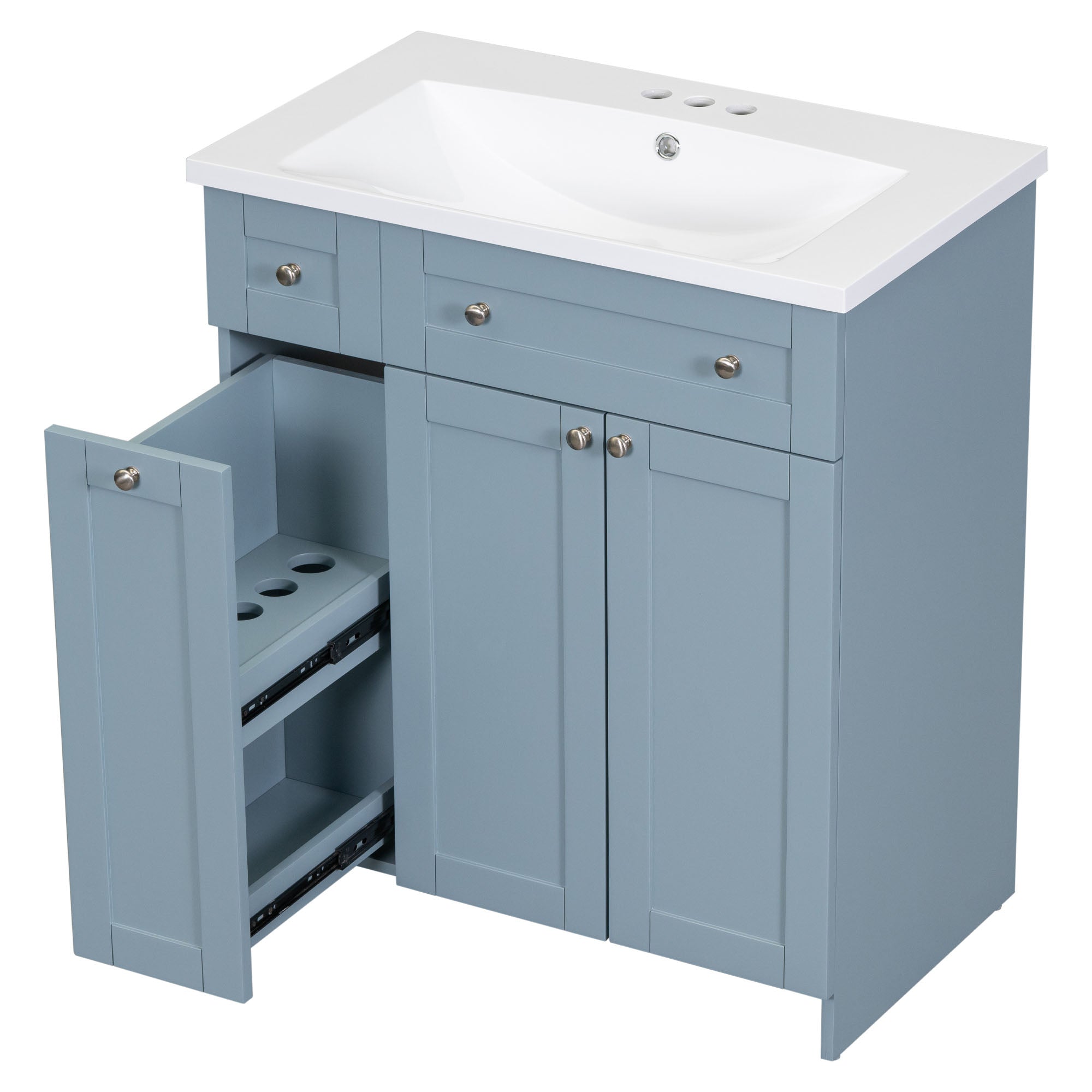 30 Inch MDF Freestanding Bathroom Vanity Set in White/ Grey/ Blue with Integrated Resin Sink