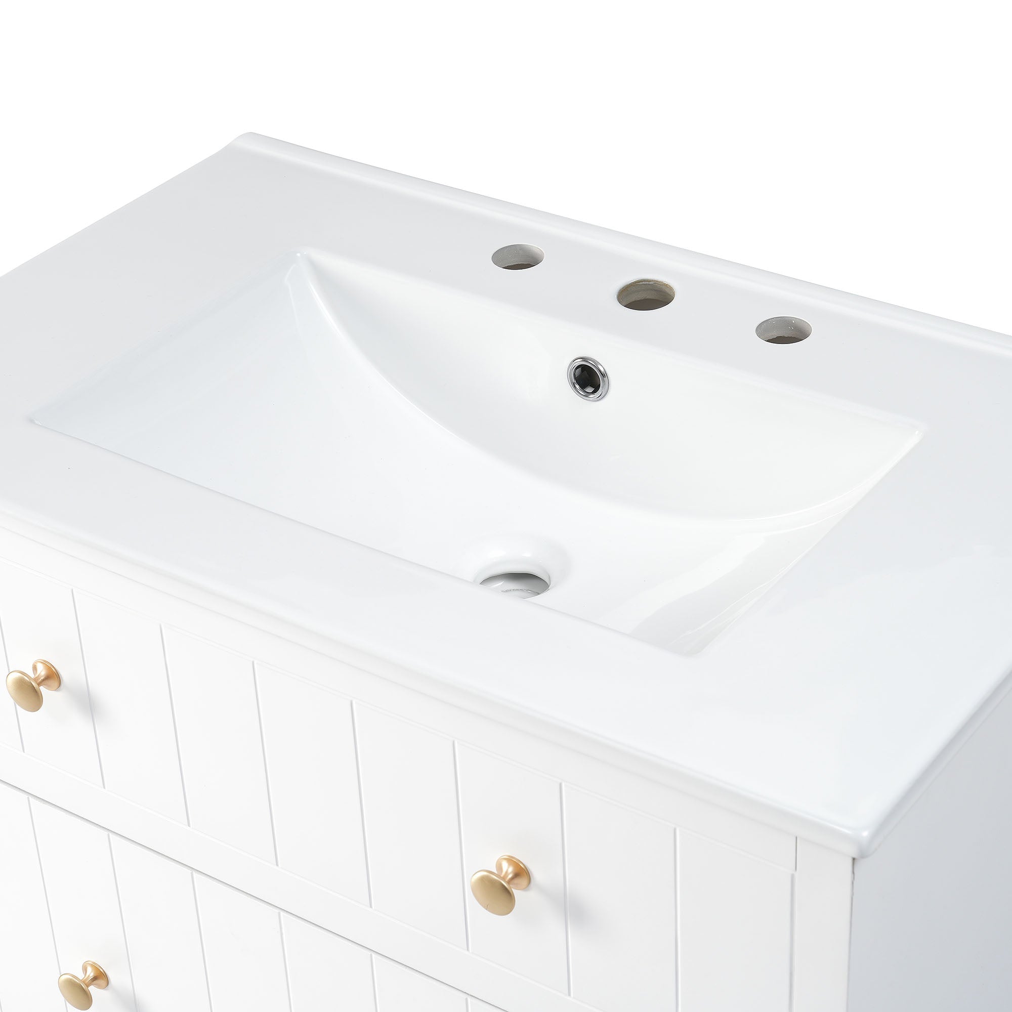 30 Inch Modern MDF Bathroom Vanity in White with Integrated Ceramic Sink and two drawers