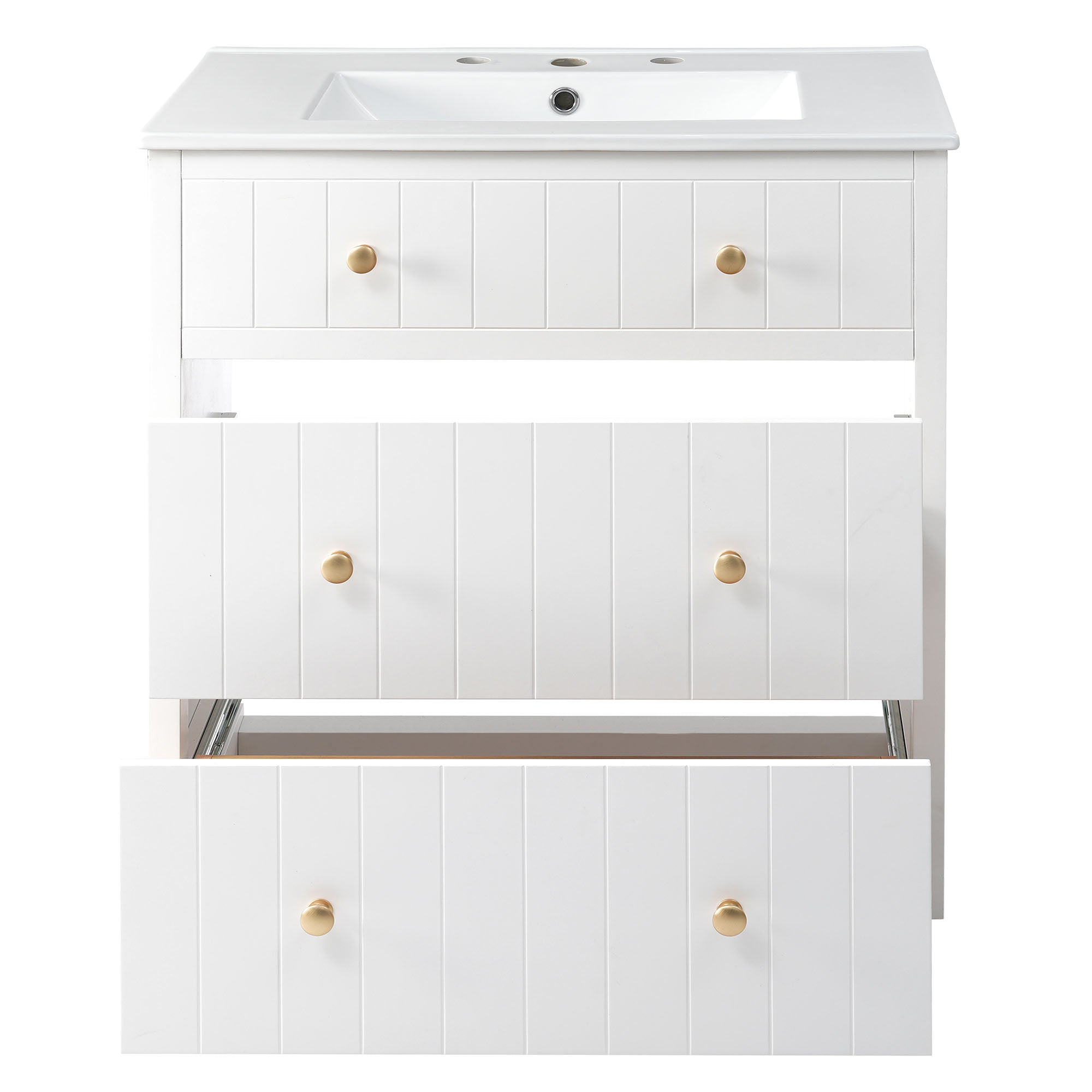 30 Inch Modern MDF Bathroom Vanity in White with Integrated Ceramic Sink and two drawers