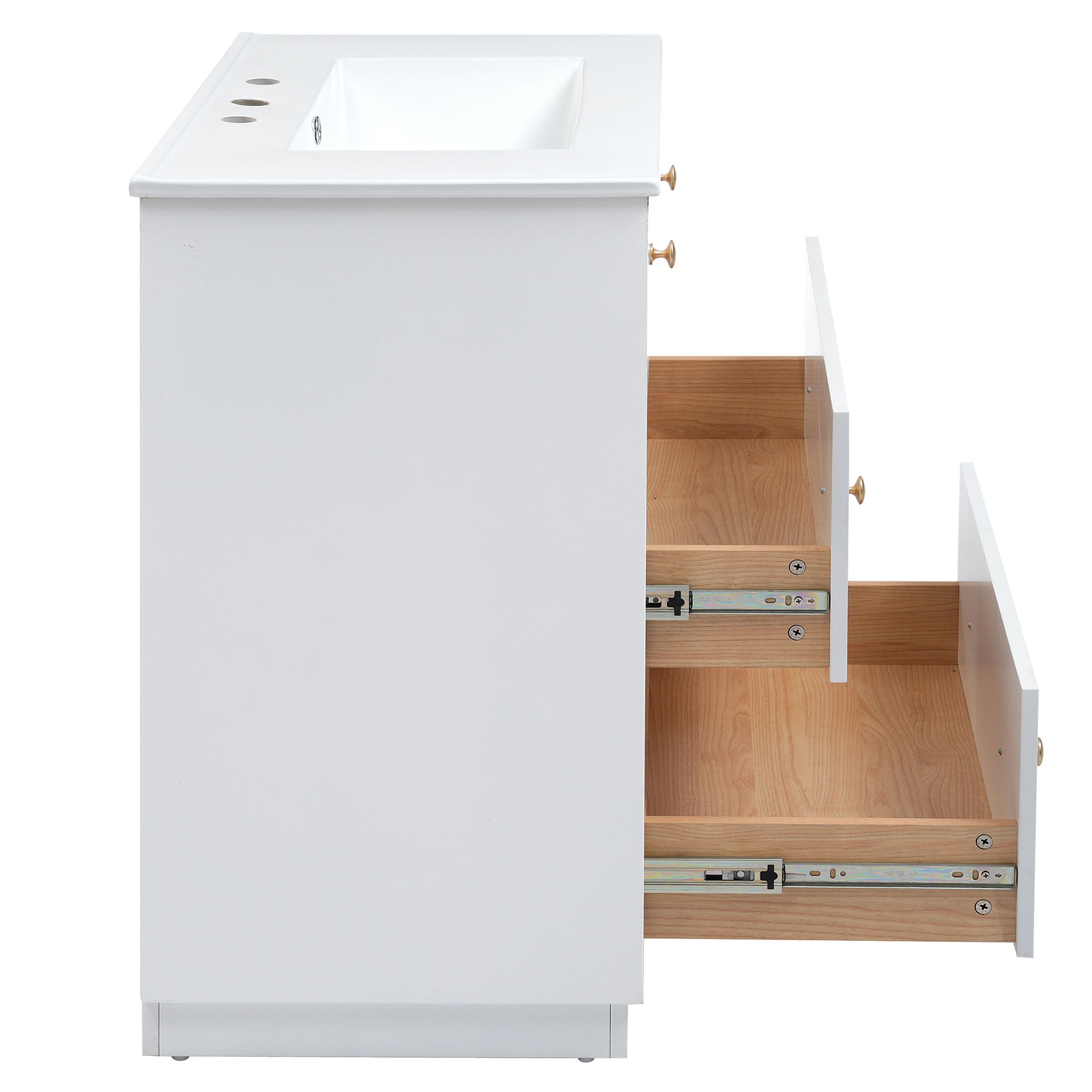 30 Inch Modern MDF Bathroom Vanity in White with Integrated Ceramic Sink and two drawers